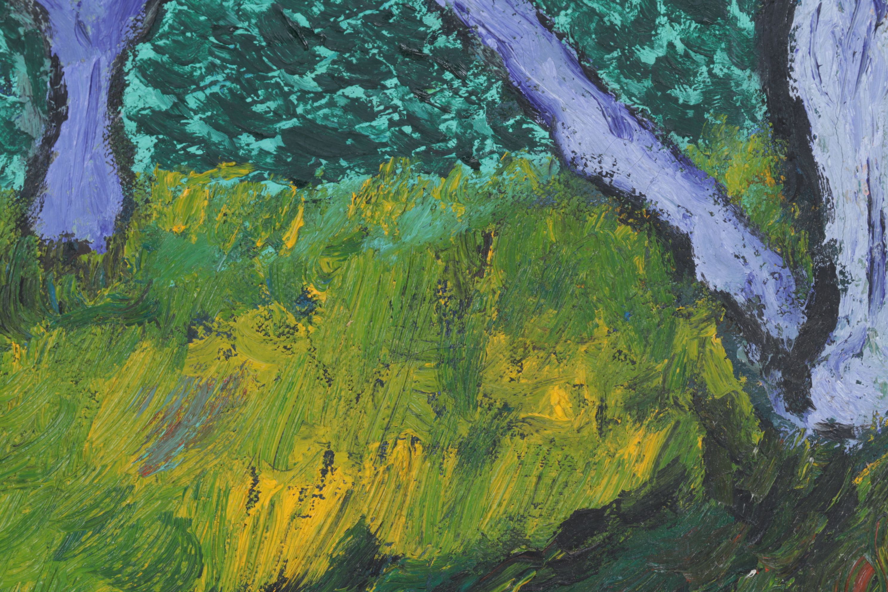 Impressionistic Style Impasto Oil Painting of Forest Landscape, 1981