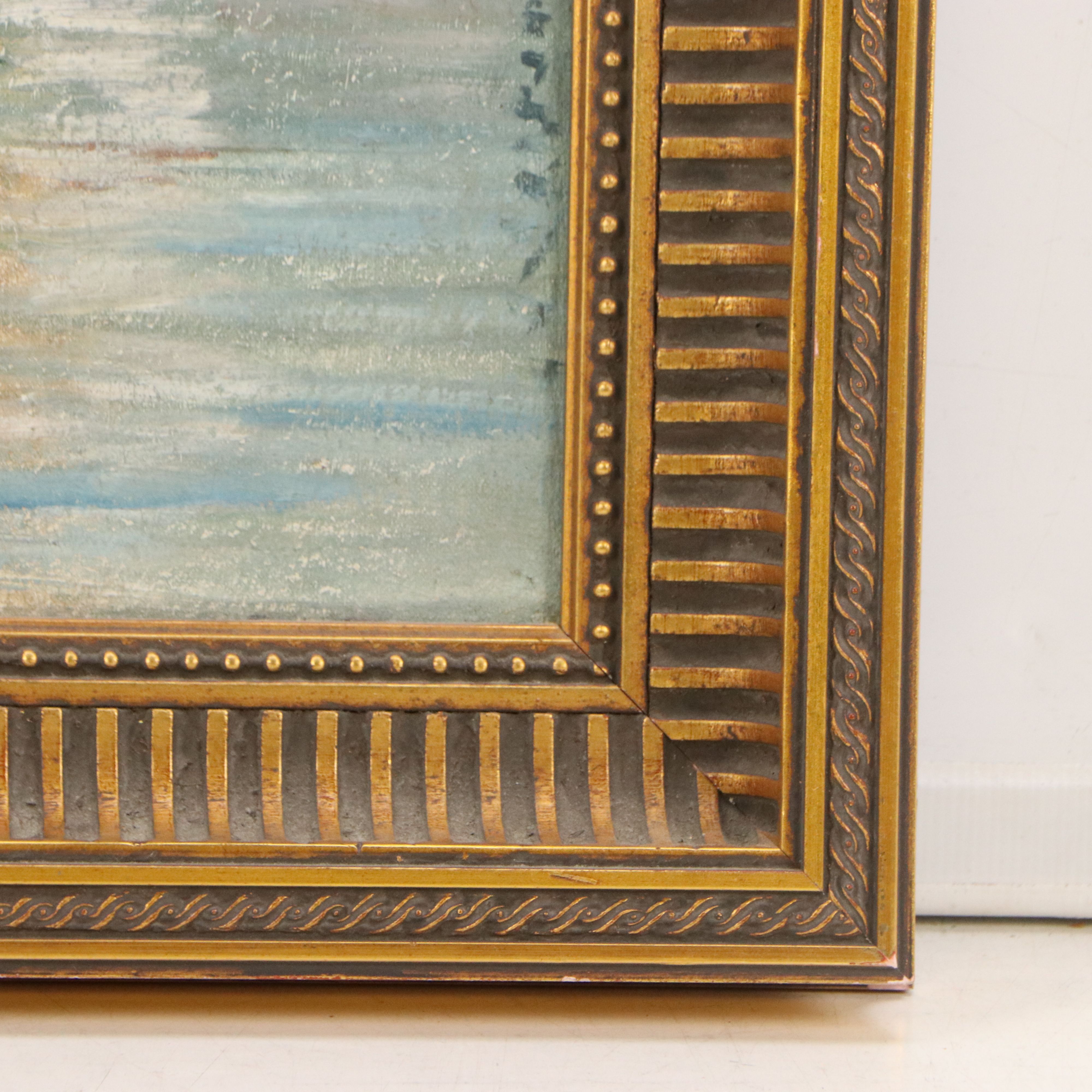 Oil Painting with Sailboats in the Style of Marcel Catelein, 20th Century