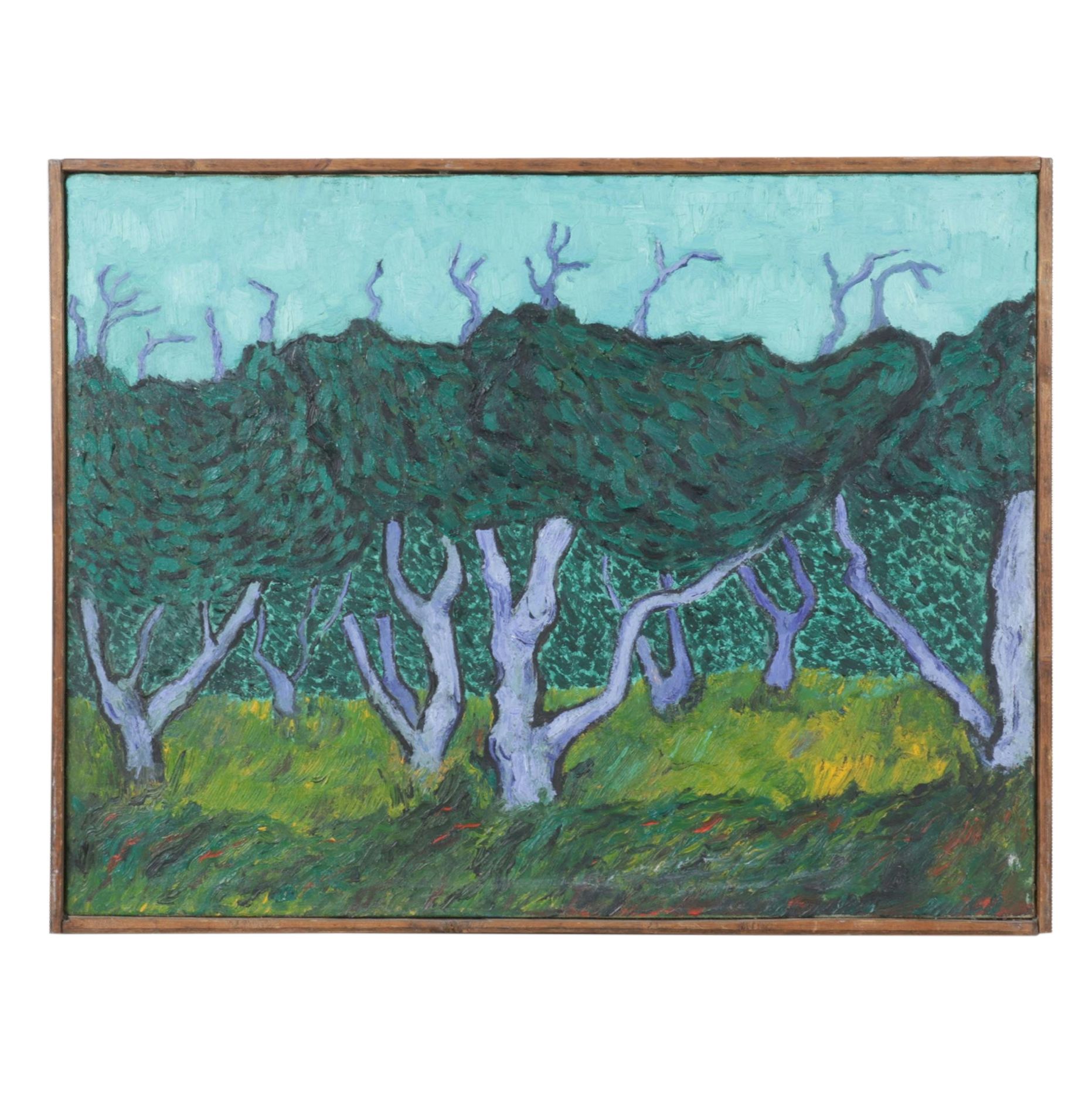 Impressionistic Style Impasto Oil Painting of Forest Landscape, 1981