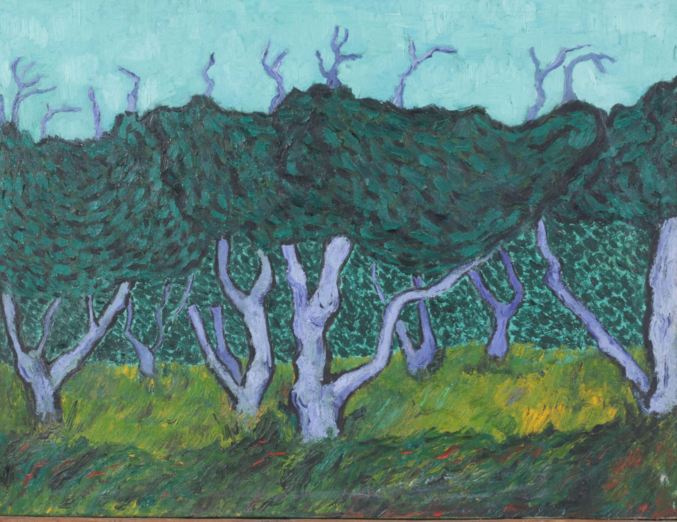 Impressionistic Style Impasto Oil Painting of Forest Landscape, 1981