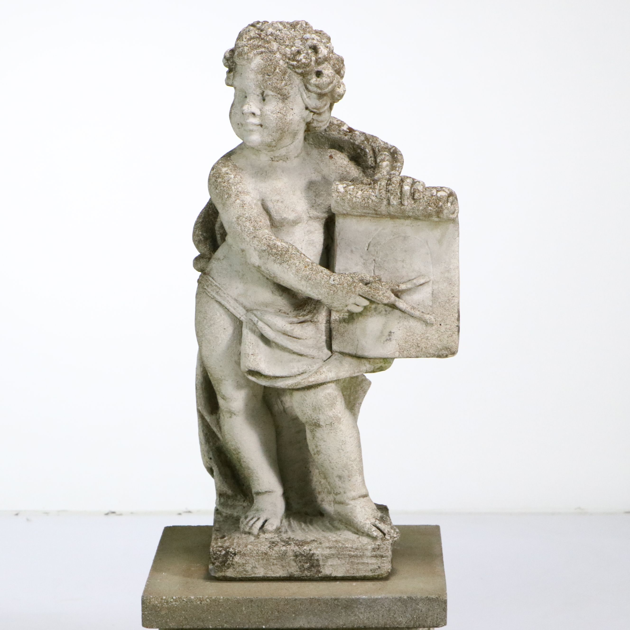 Concrete Cherub Garden Statue with Stand