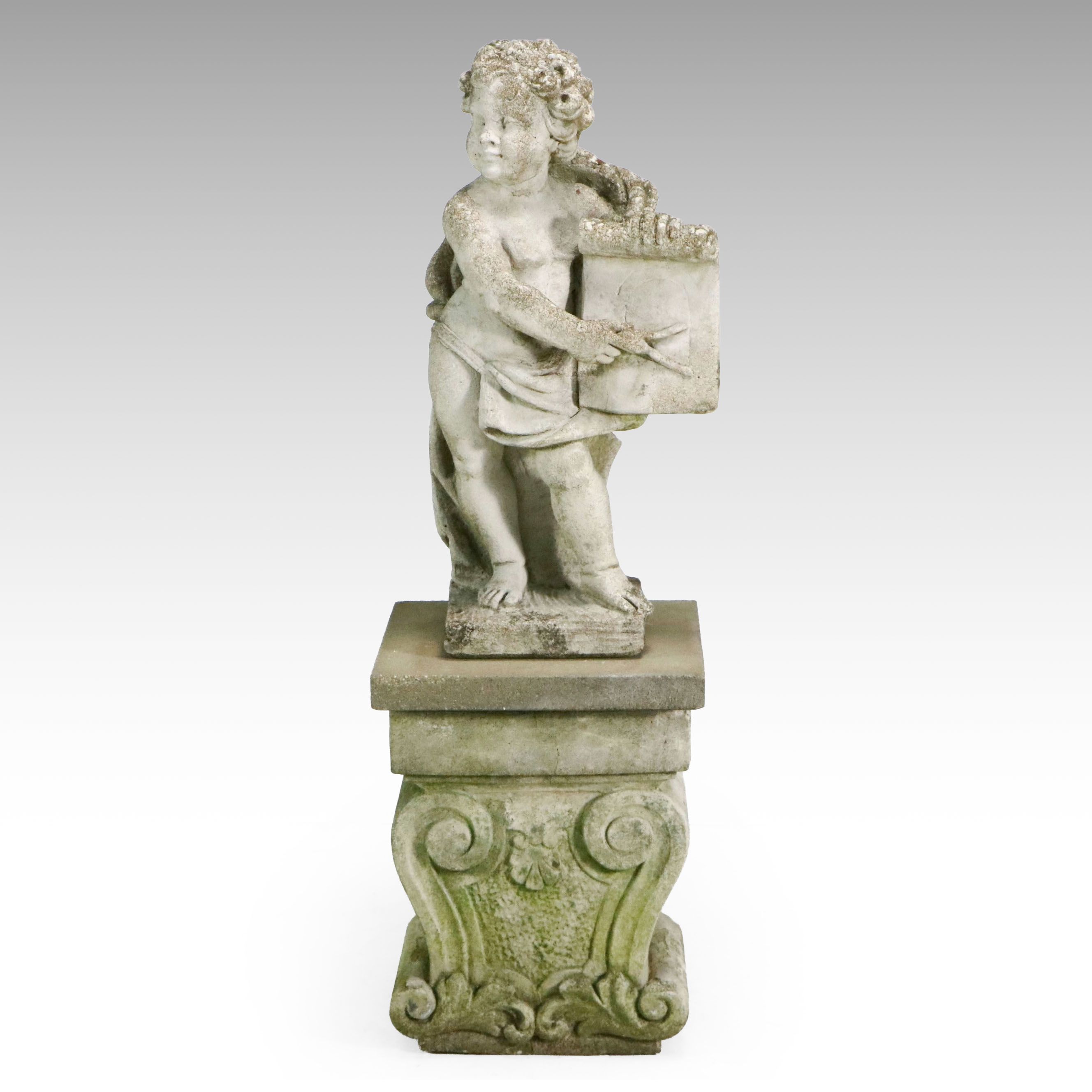 Concrete Cherub Garden Statue with Stand