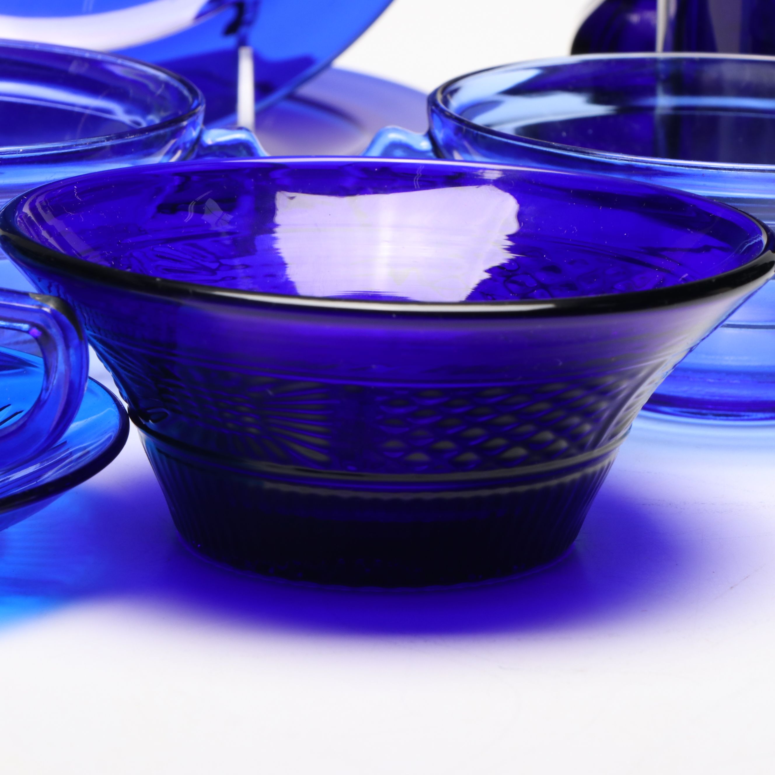 Hazel-Atlas "Moderntone Cobalt Blue" Cream Soup Bowls and Other Depression Glass