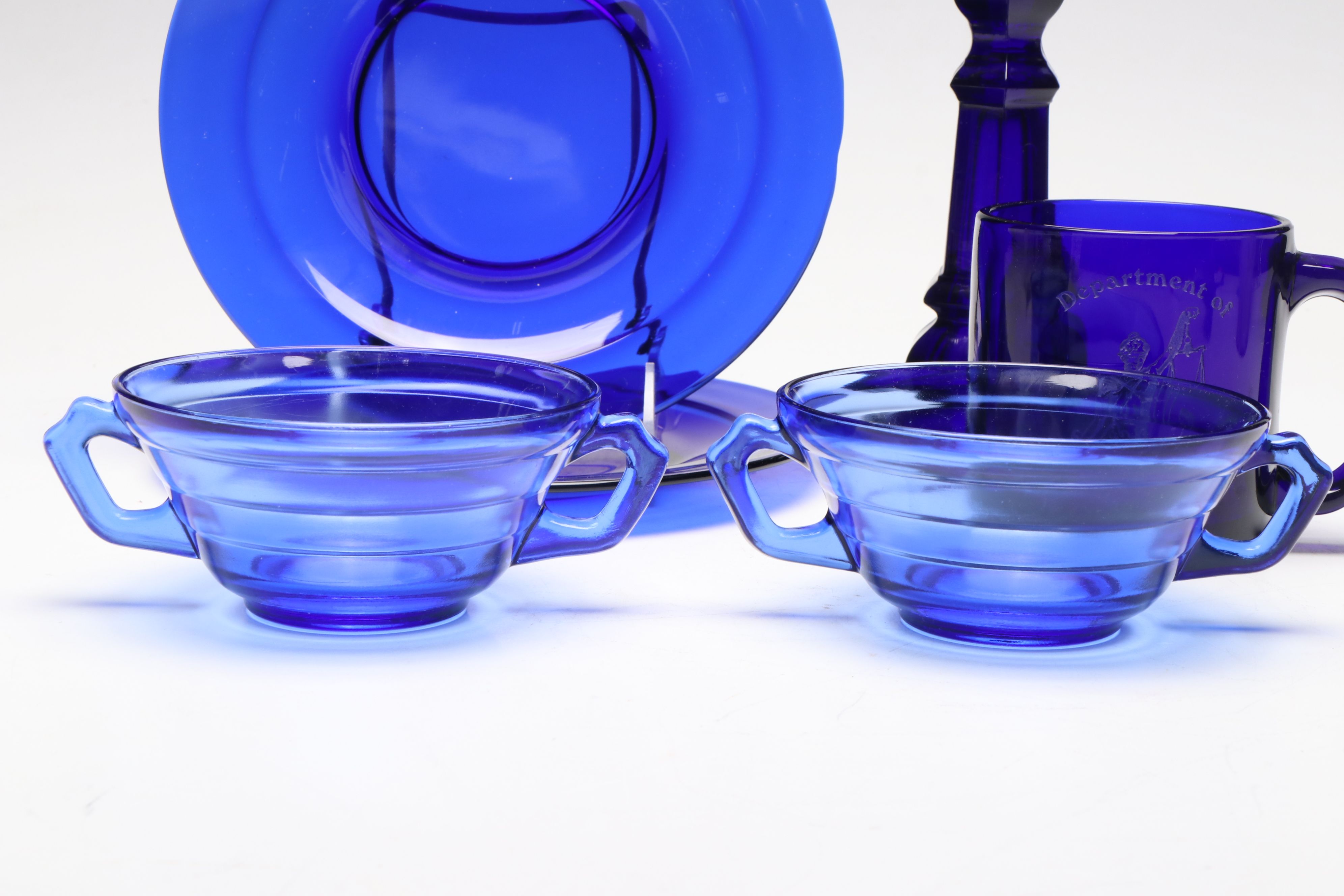 Hazel-Atlas "Moderntone Cobalt Blue" Cream Soup Bowls and Other Depression Glass
