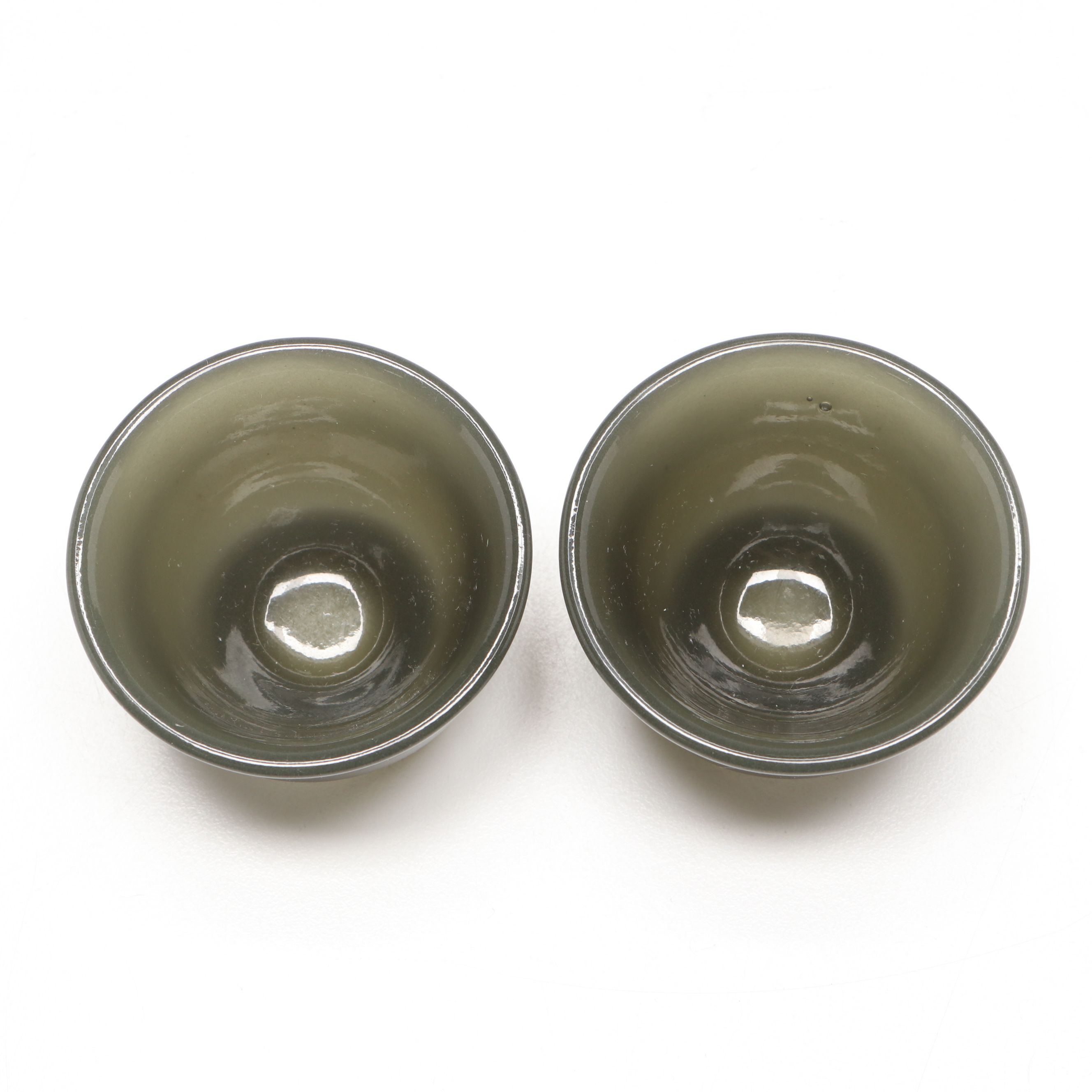 East Asian Style Smoky Green Glass Sake Cups