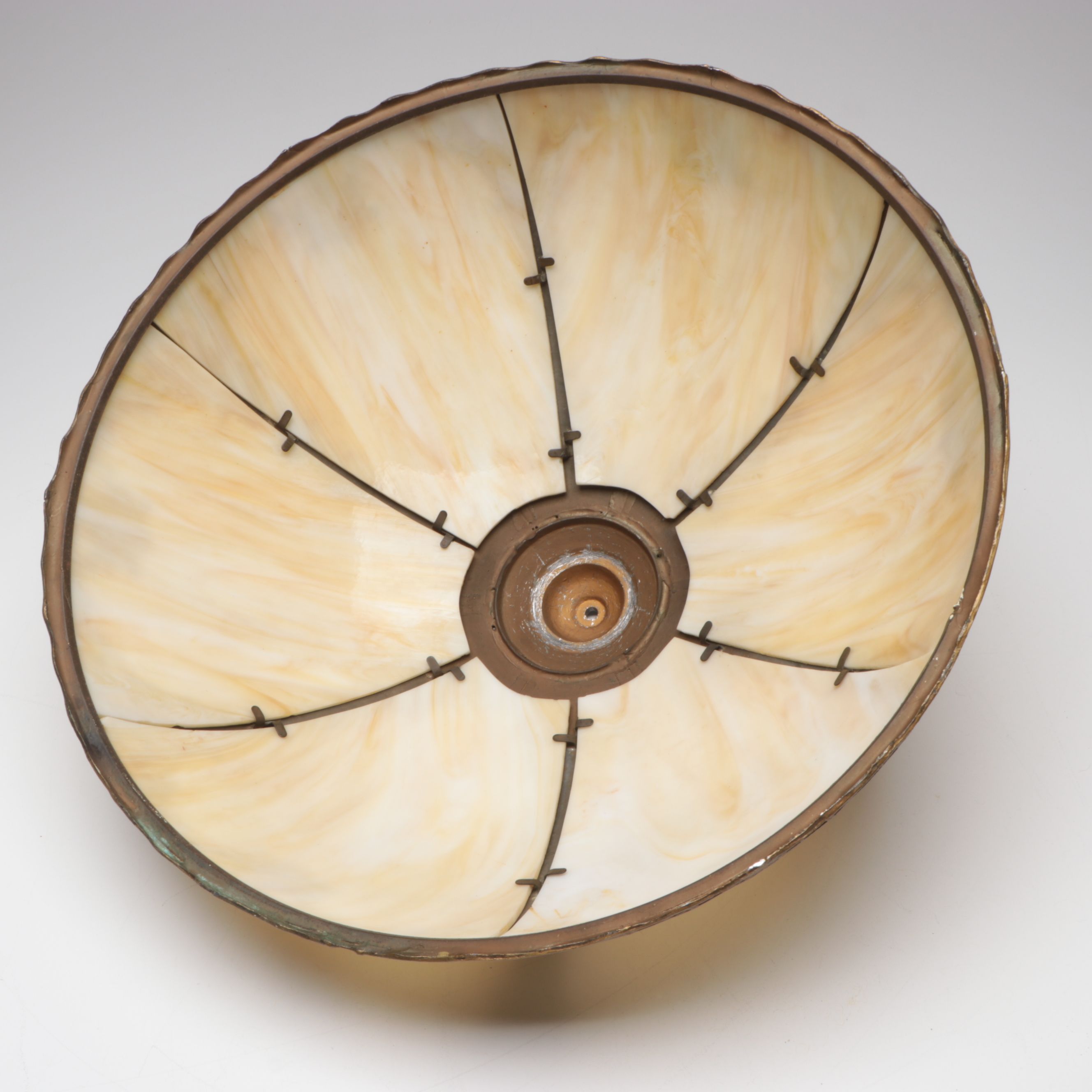 Salem Bros. Metal Overlay Slag Glass Table Lamp, Early 20th Century