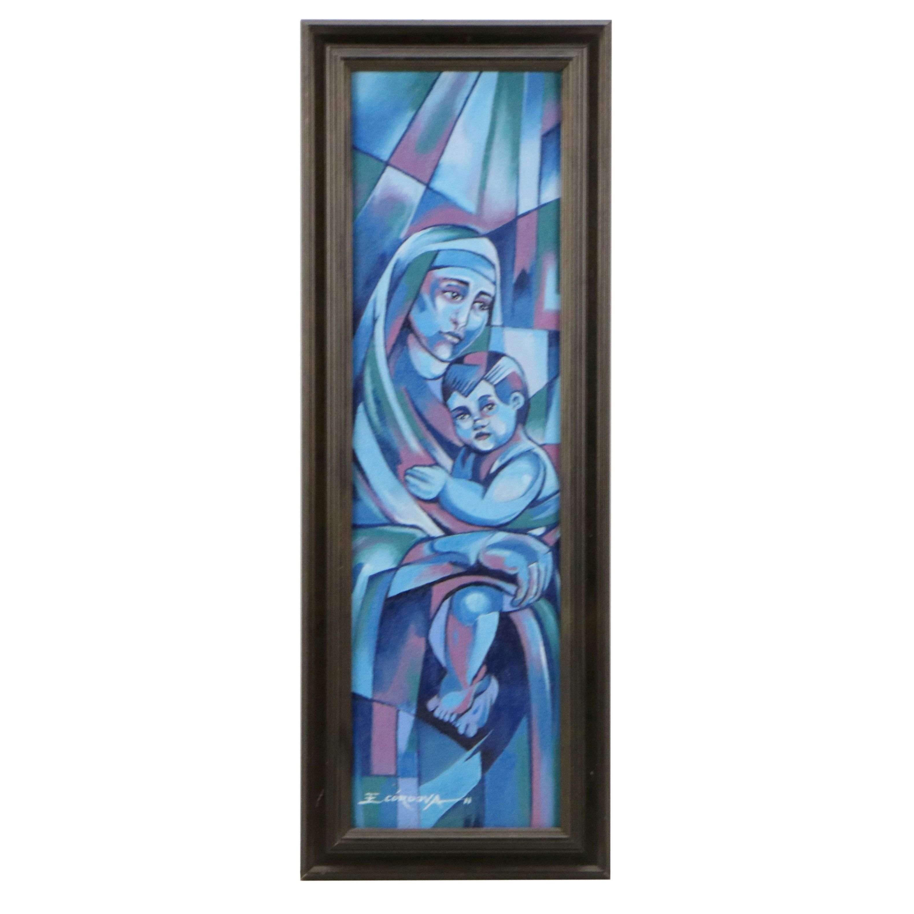 E. Córdova Oil Painting of Mother with Child, 2011