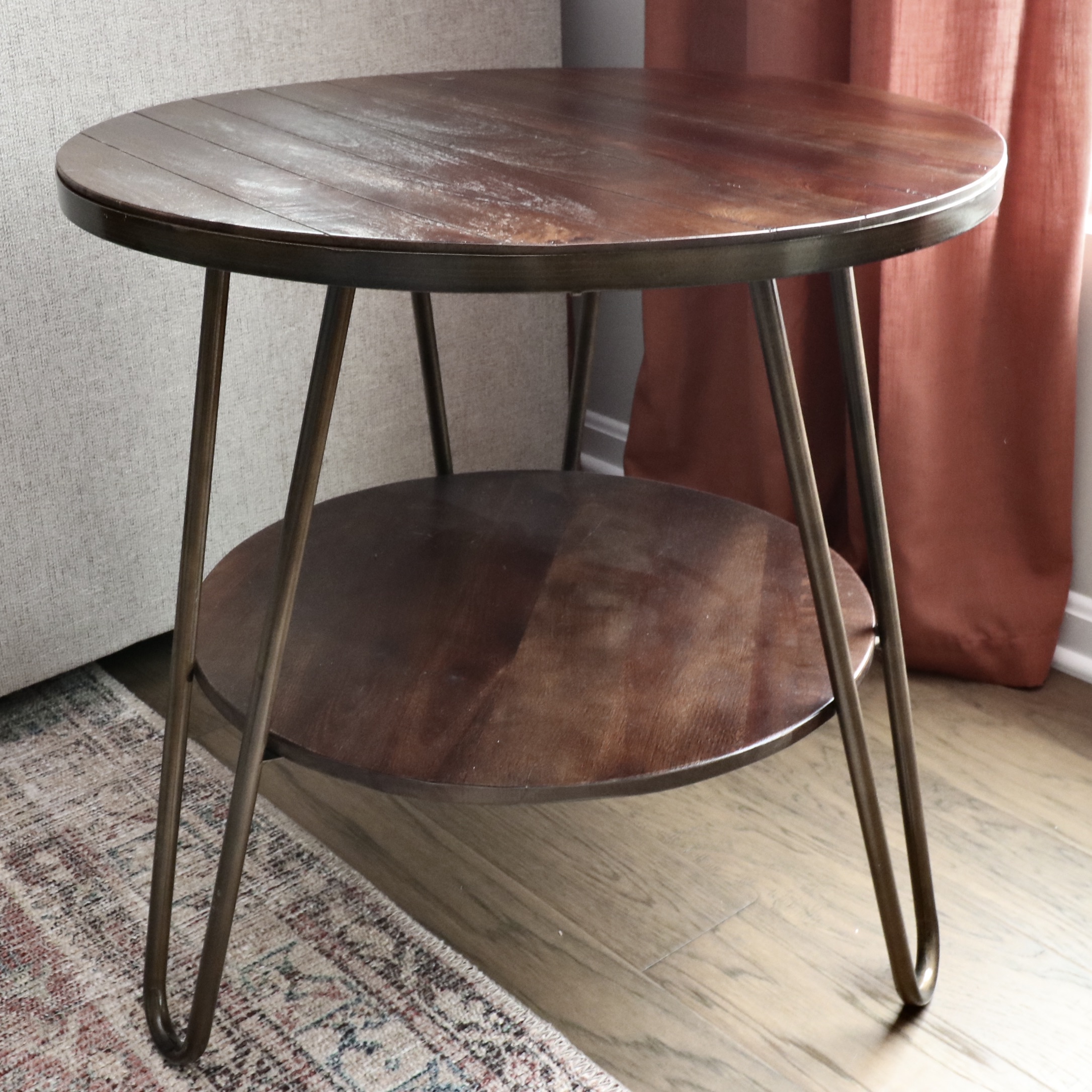 Contemporary Crate & Barrel "Hairpin" Industrial Round Side Table