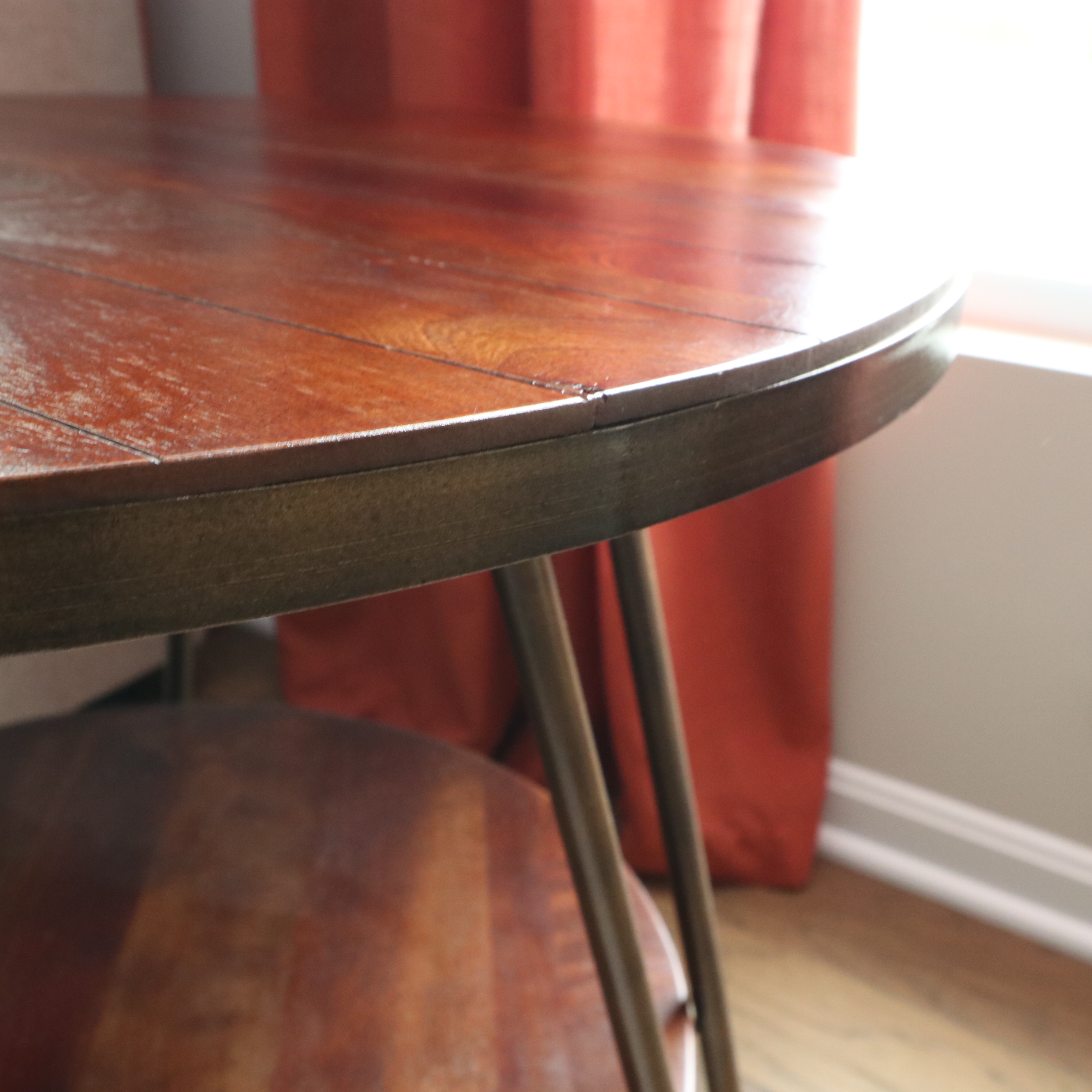 Contemporary Crate & Barrel "Hairpin" Industrial Round Side Table