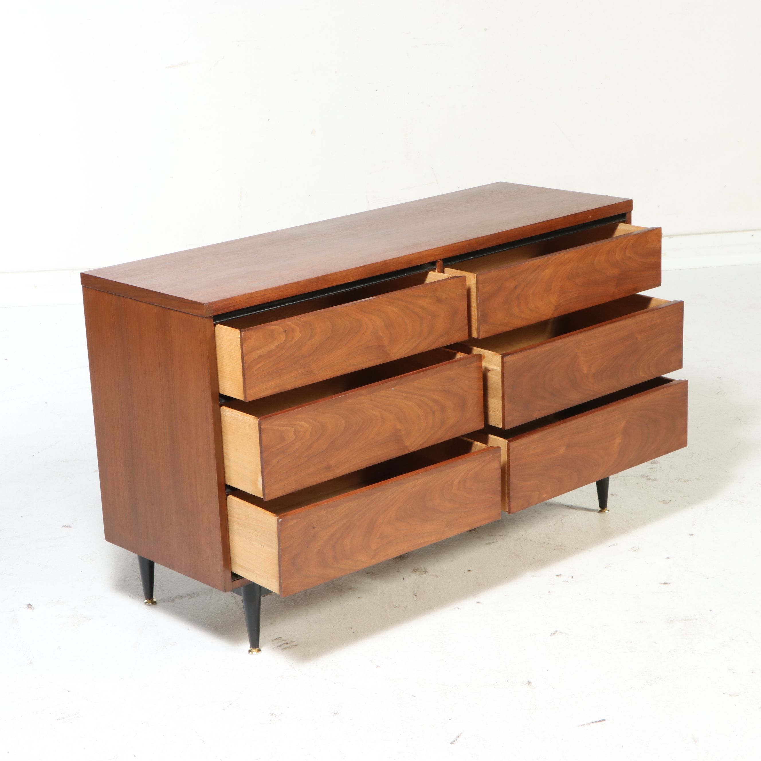 Mid Century Modern Walnut Six-Drawer Chest, Mid-20th Century