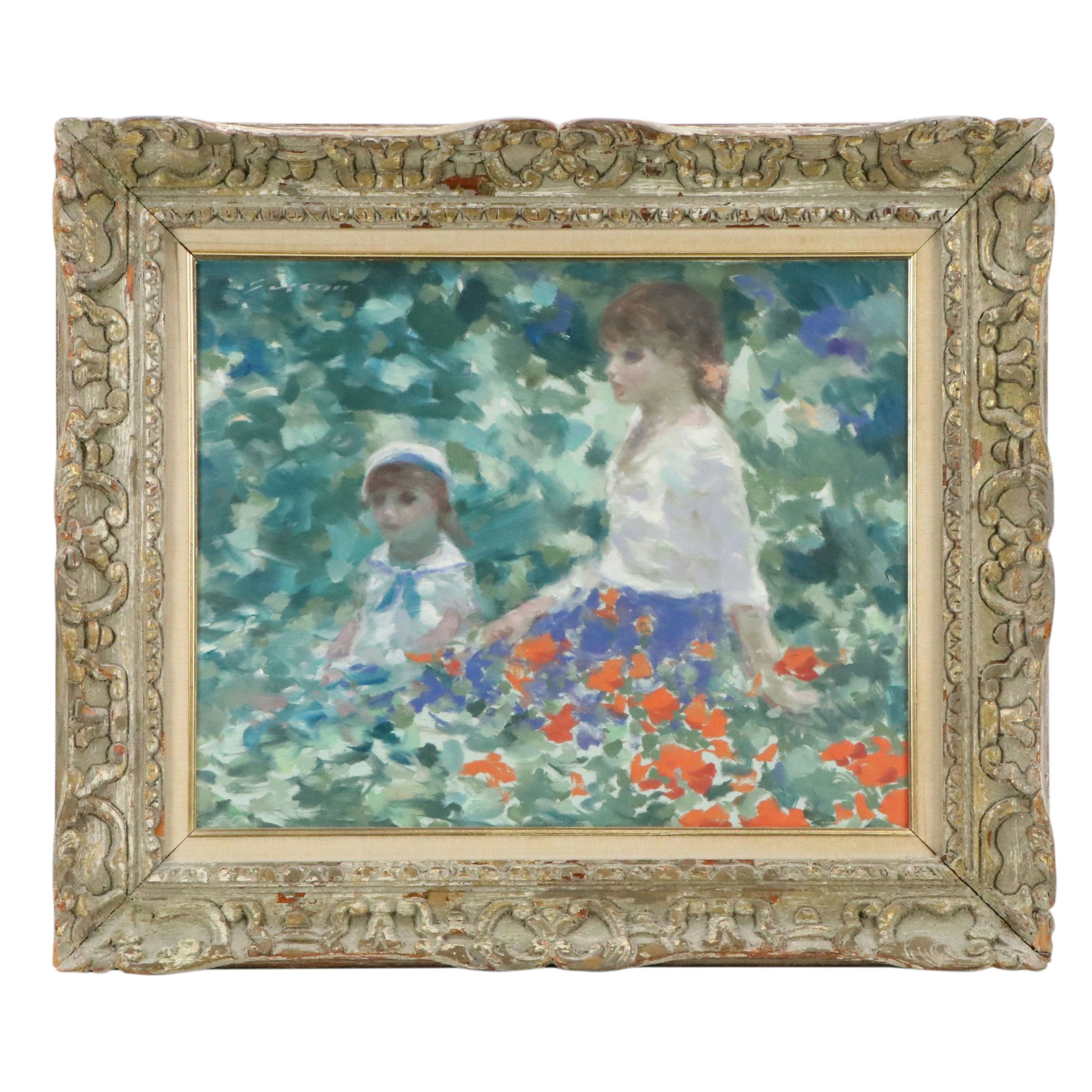 André Gisson Impressionist Oil Painting of Figures in Landscape