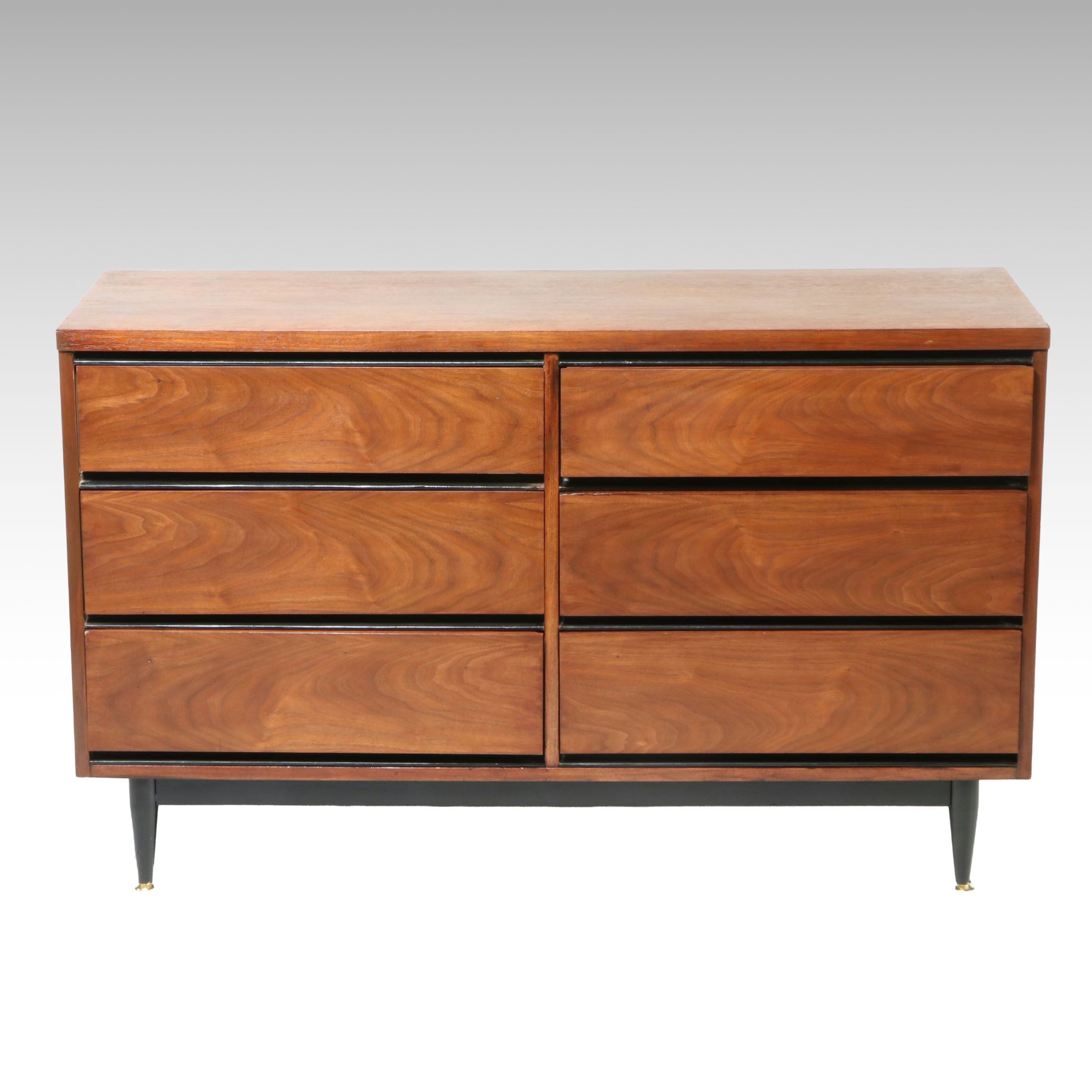Mid Century Modern Walnut Six-Drawer Chest, Mid-20th Century