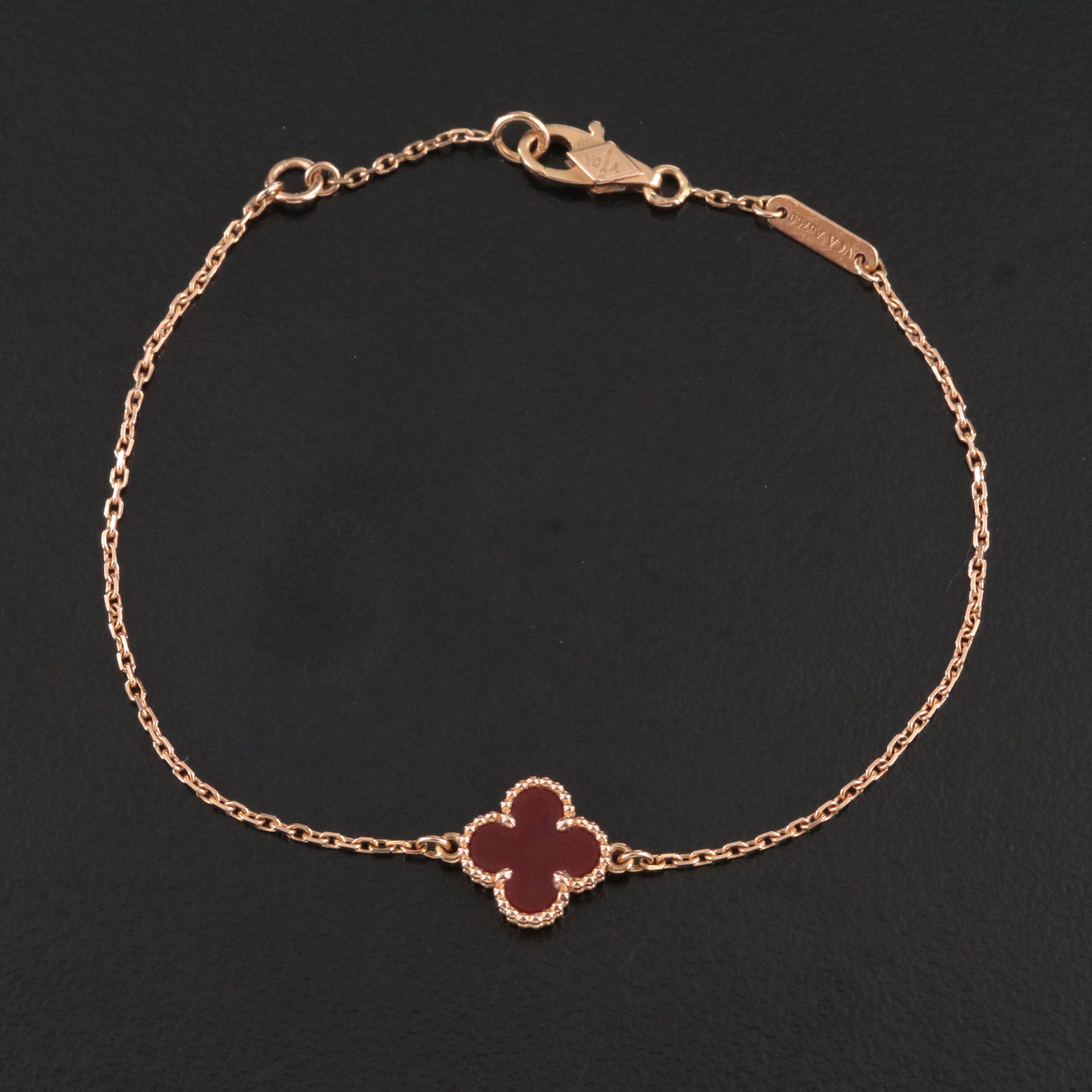 Van Cleef & Arpels Sweet Alhambra 18K Rose Gold Carnelian Bracelet with COA