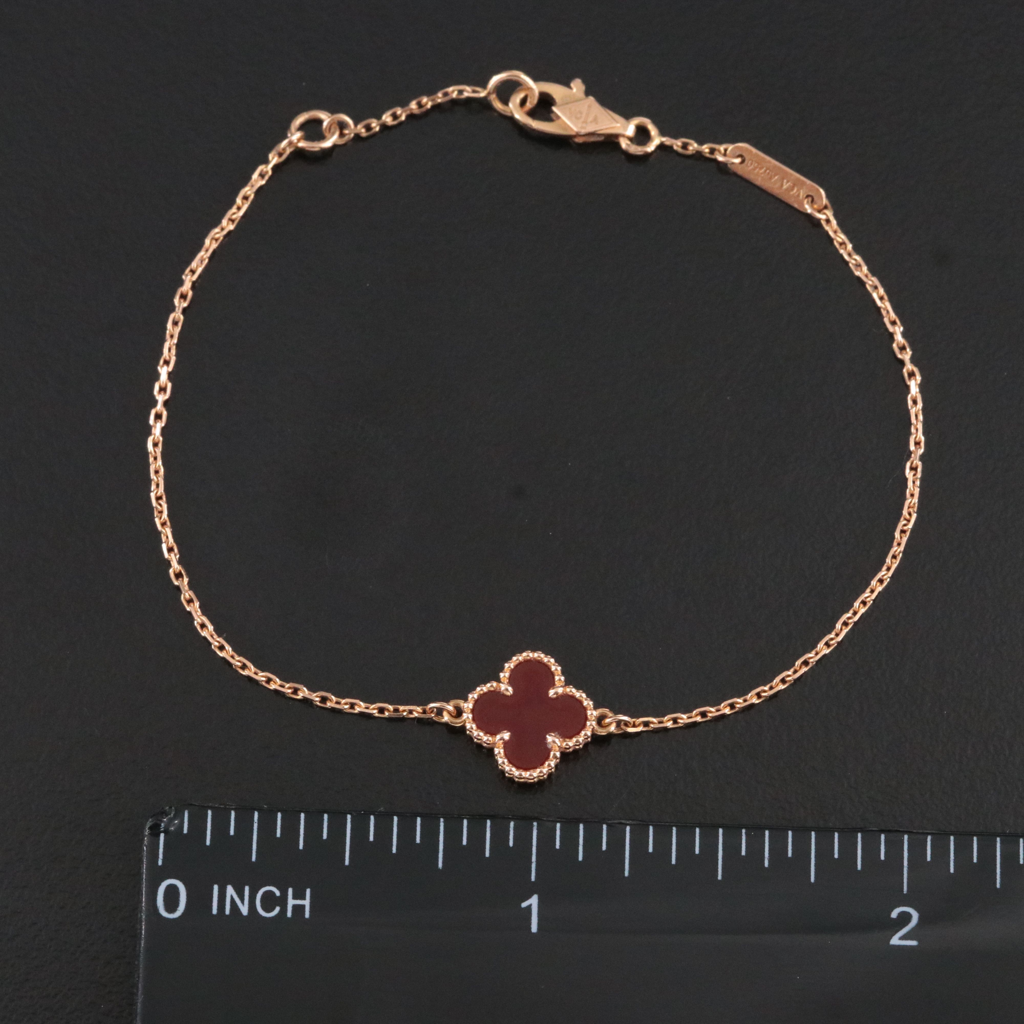 Van Cleef & Arpels Sweet Alhambra 18K Rose Gold Carnelian Bracelet with COA