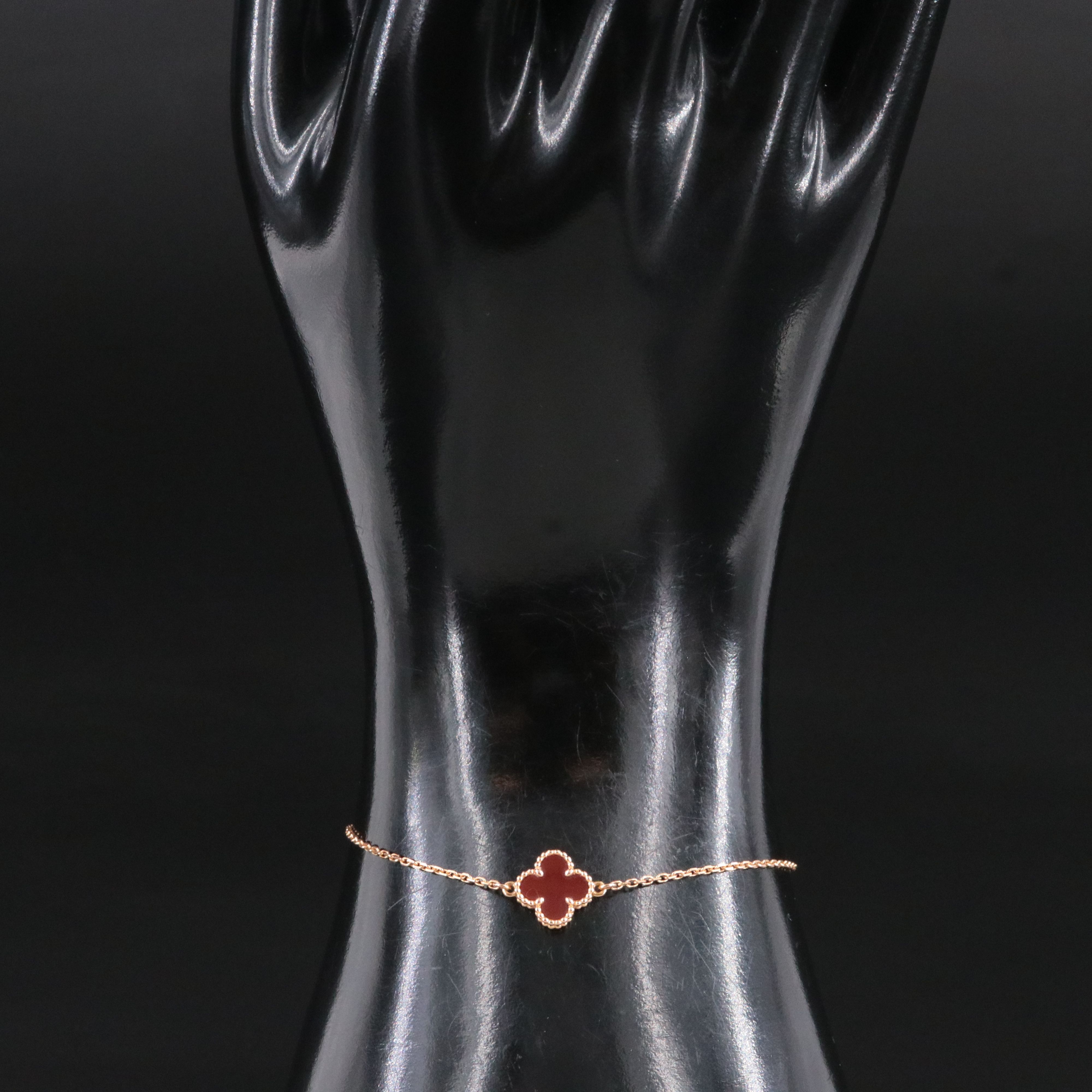 Van Cleef & Arpels Sweet Alhambra 18K Rose Gold Carnelian Bracelet with COA