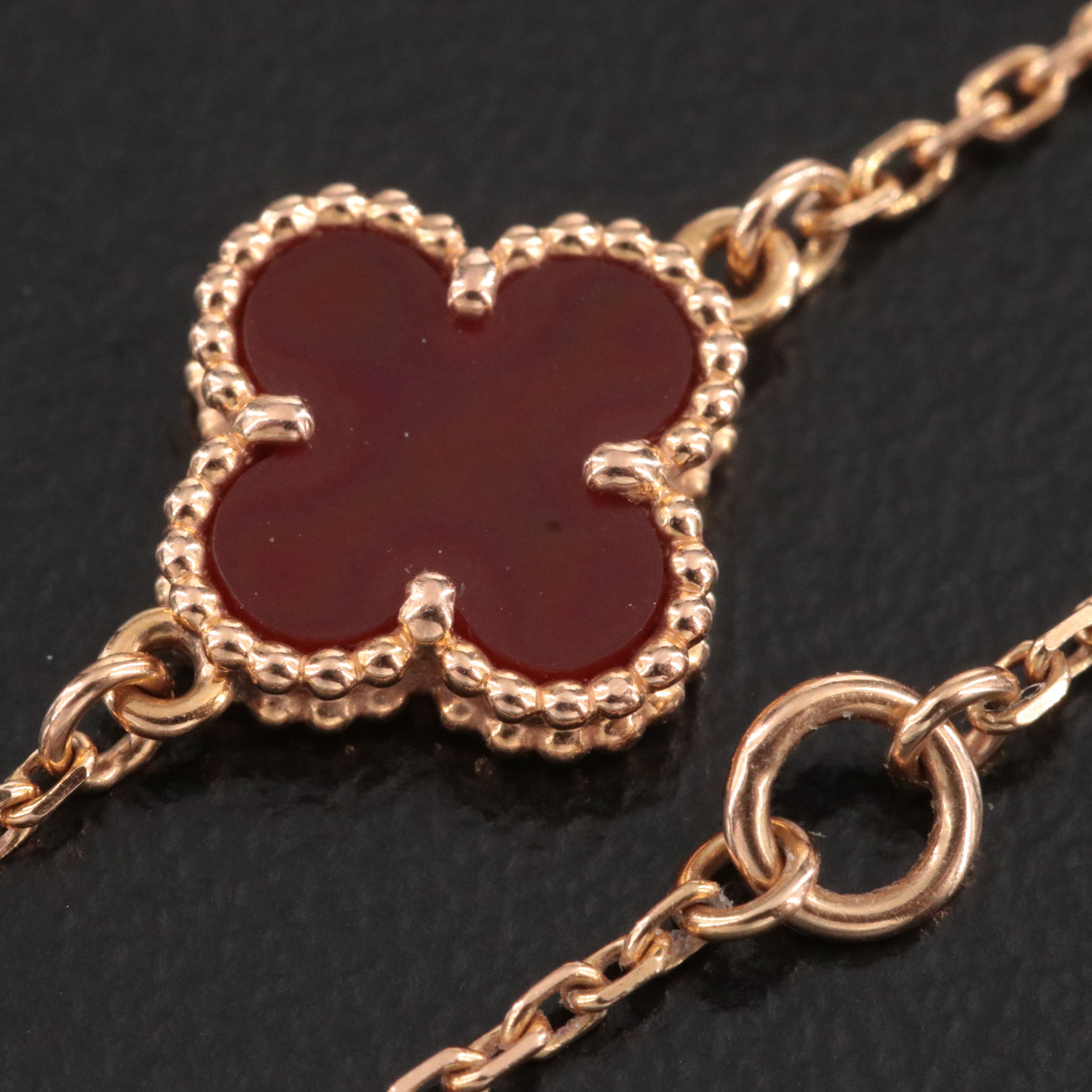 Van Cleef & Arpels Sweet Alhambra 18K Rose Gold Carnelian Bracelet with COA