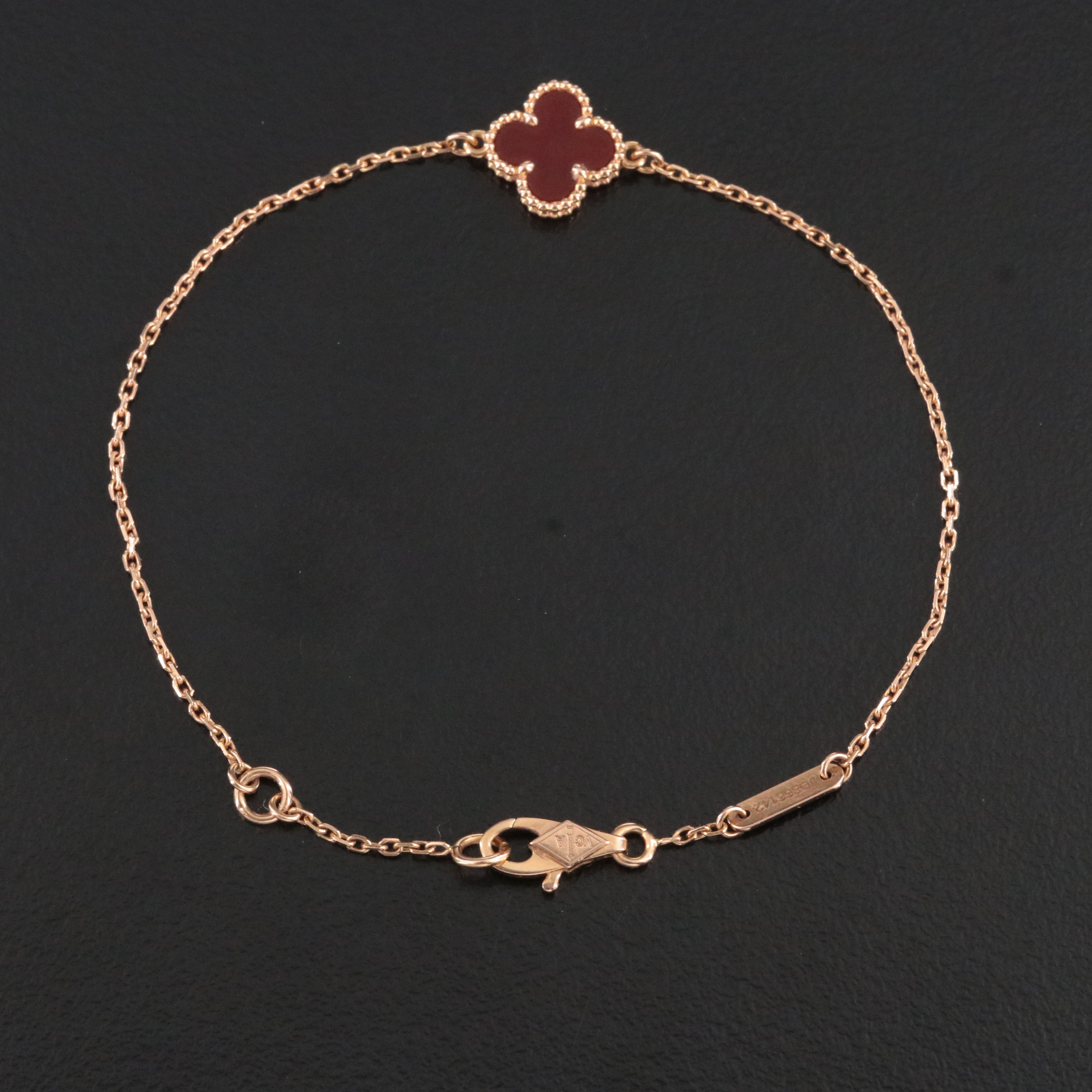 Van Cleef & Arpels Sweet Alhambra 18K Rose Gold Carnelian Bracelet with COA