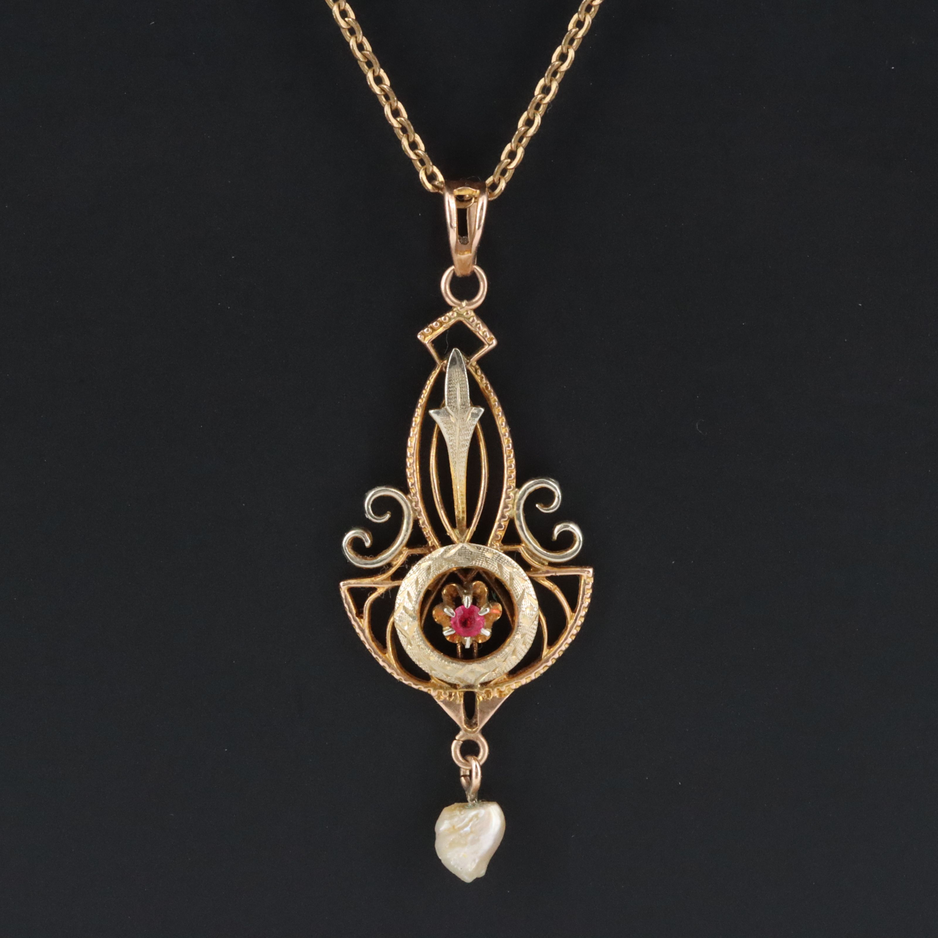Scofield, Melcher & Scofield 10K Pendant w/ Pearl Drop and Gold-Filled Chain