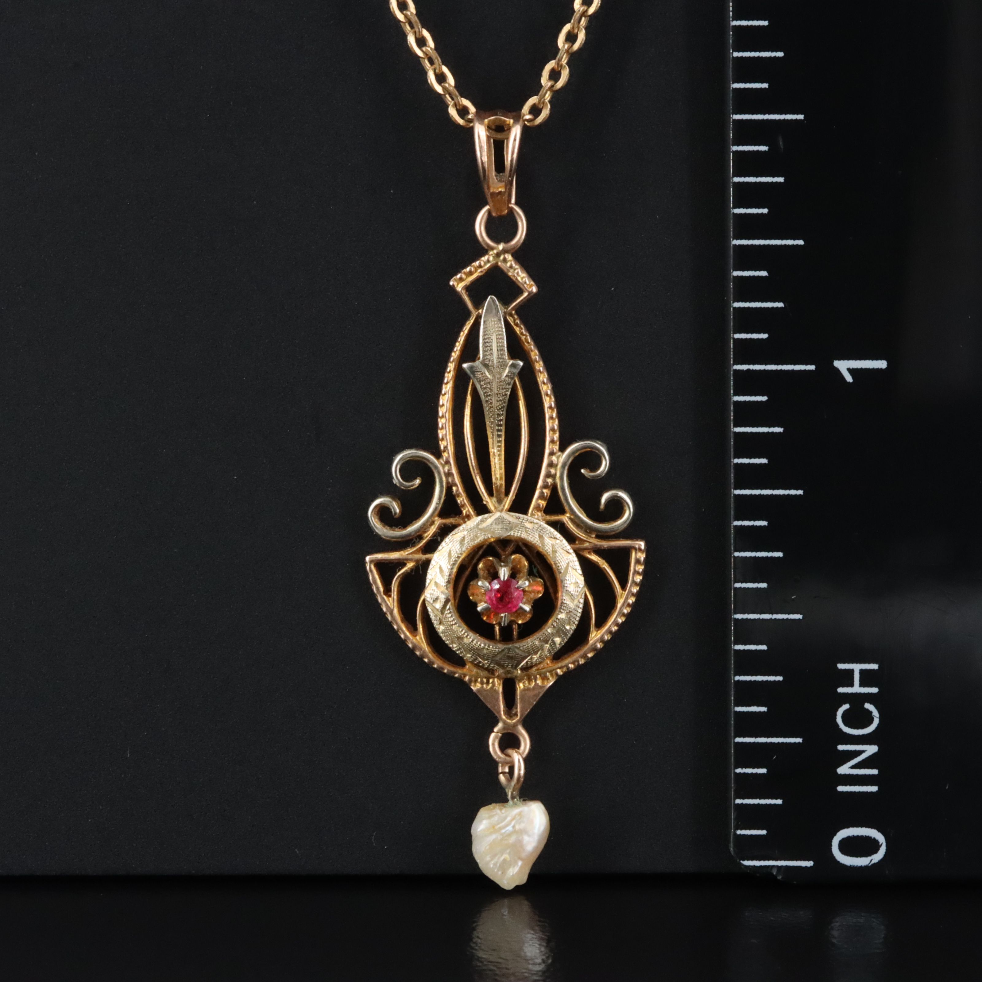 Scofield, Melcher & Scofield 10K Pendant w/ Pearl Drop and Gold-Filled Chain