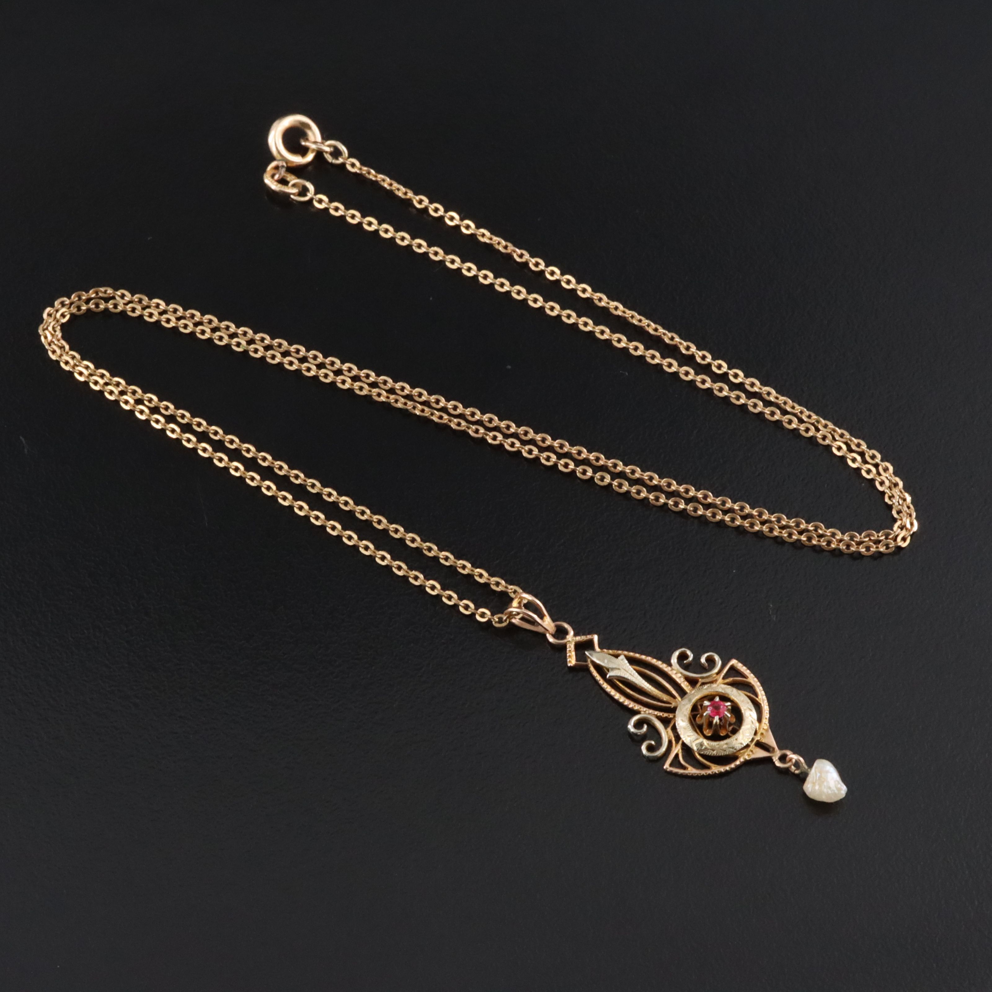 Scofield, Melcher & Scofield 10K Pendant w/ Pearl Drop and Gold-Filled Chain