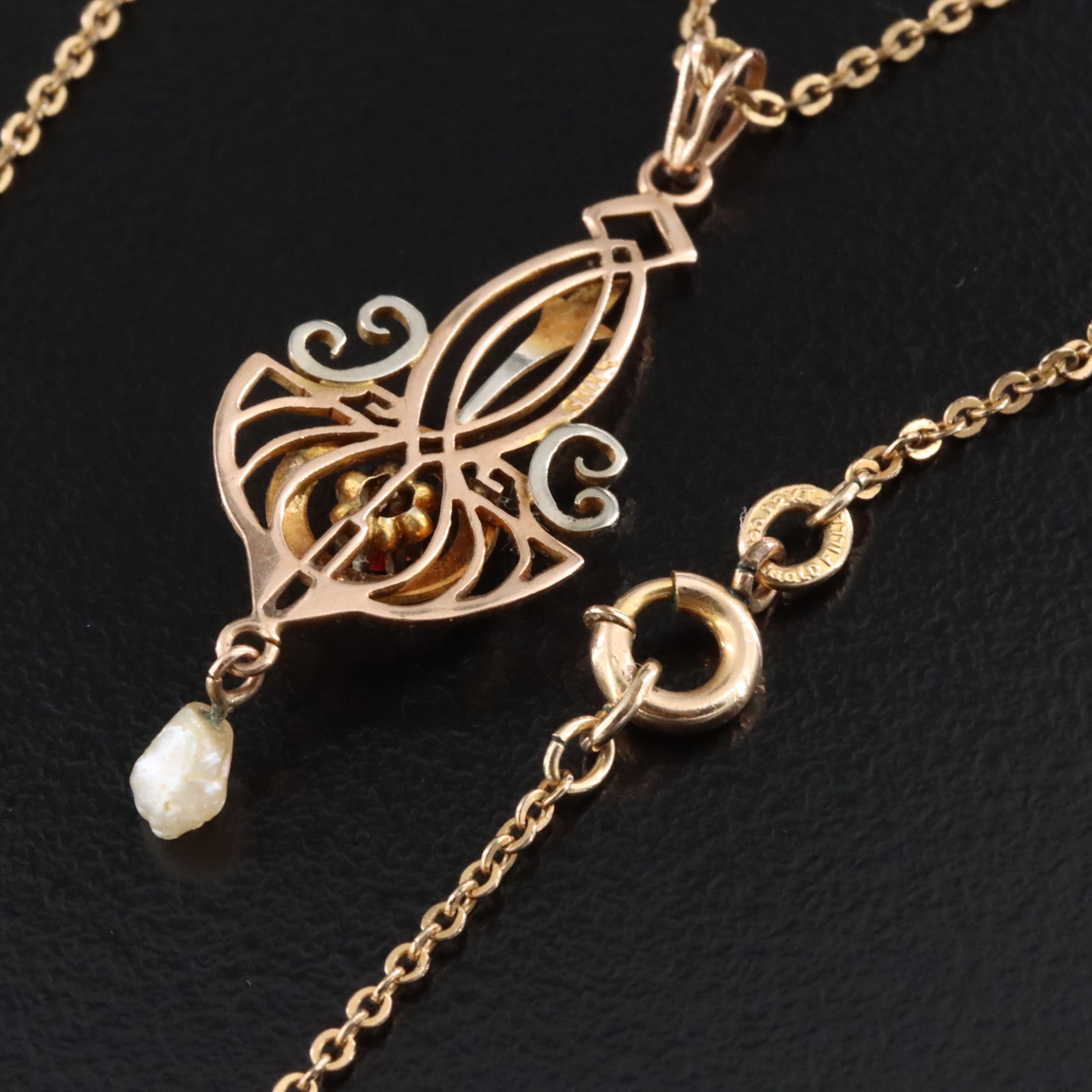 Scofield, Melcher & Scofield 10K Pendant w/ Pearl Drop and Gold-Filled Chain