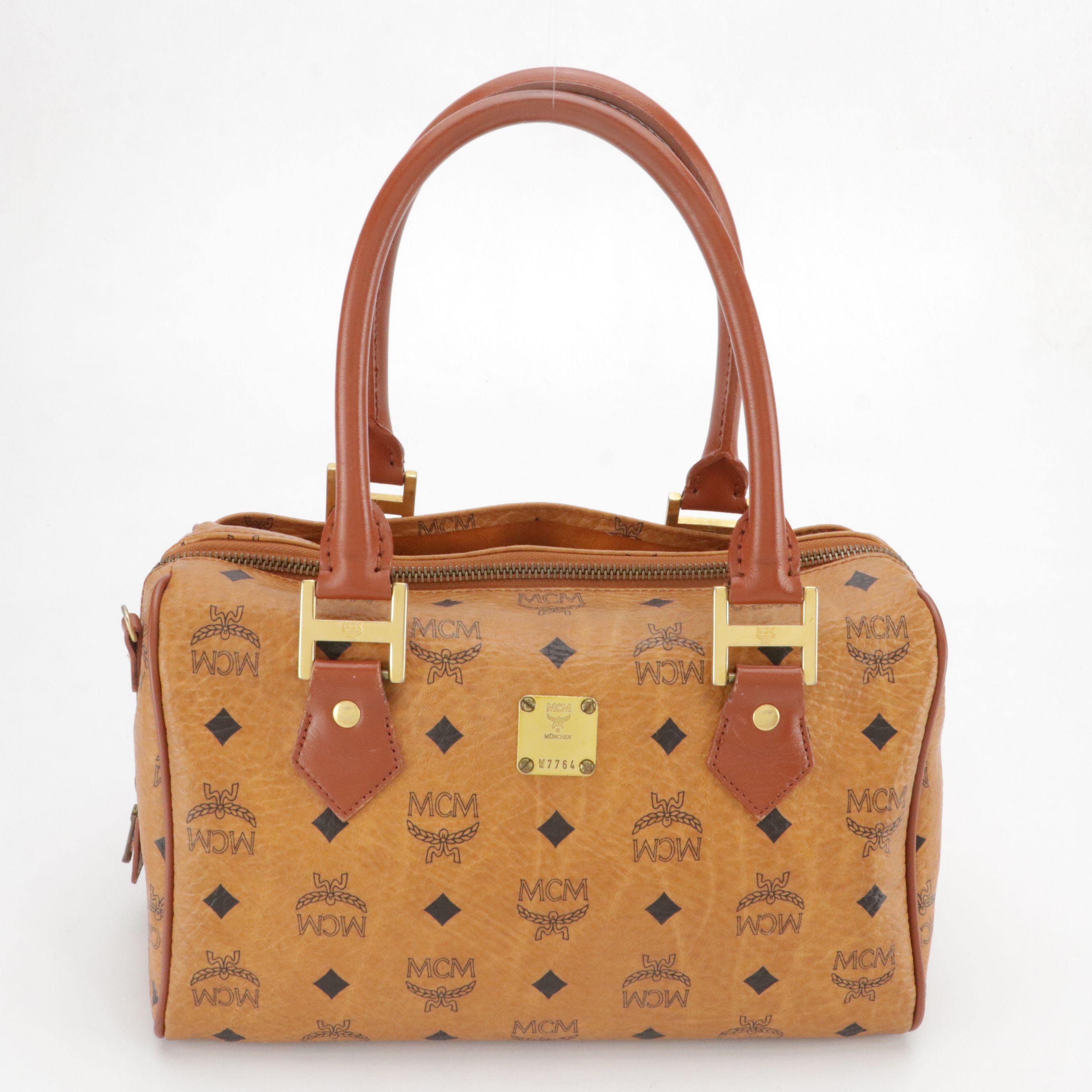 MCM Satchel in Cognac Visetos Canvas with Leather Trim, Vintage