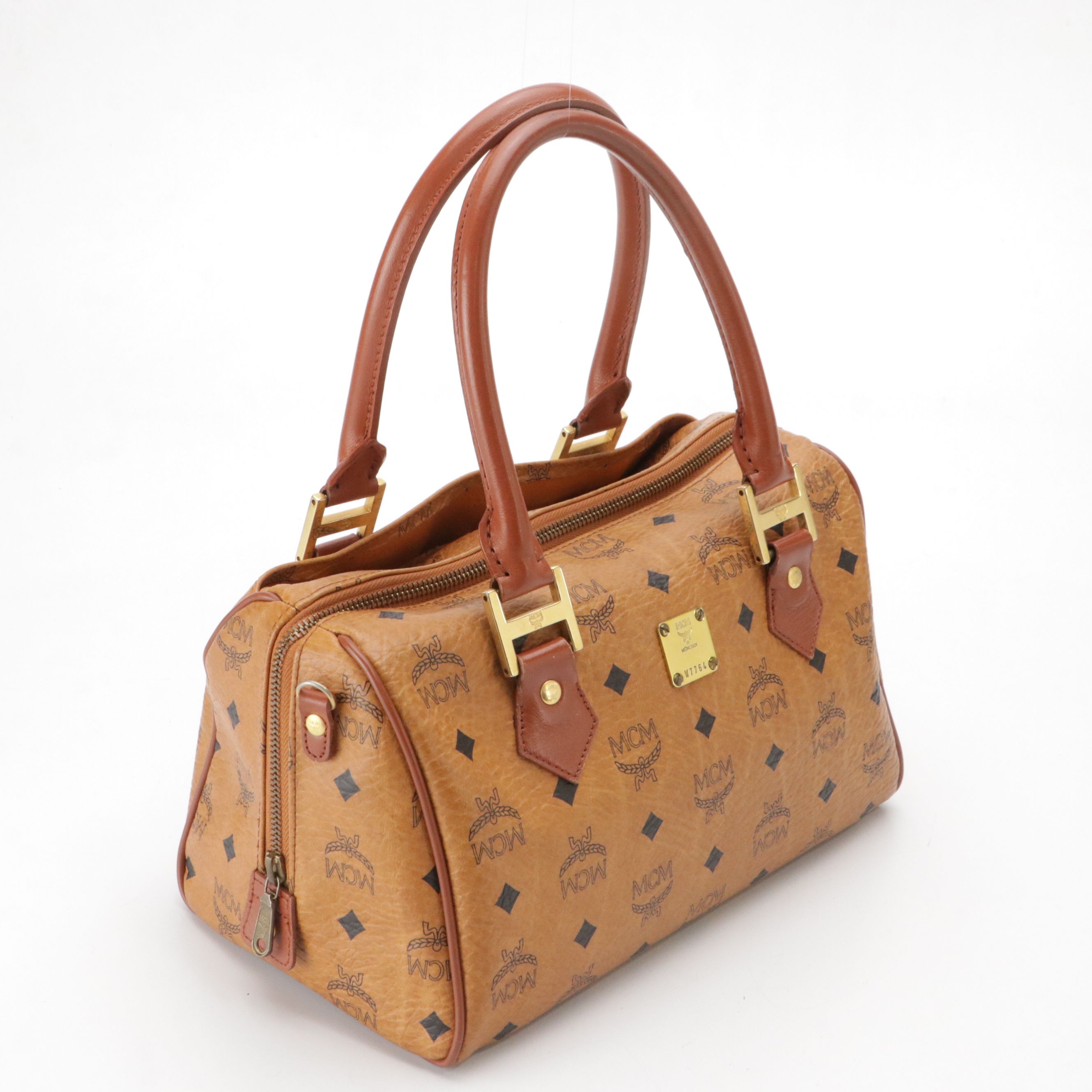 MCM Satchel in Cognac Visetos Canvas with Leather Trim, Vintage