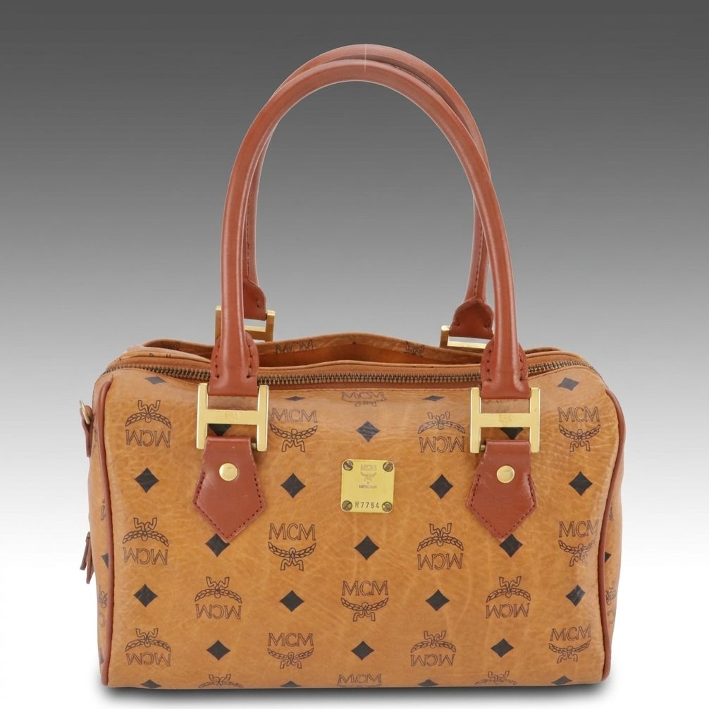 MCM Satchel in Cognac Visetos Canvas with Leather Trim, Vintage
