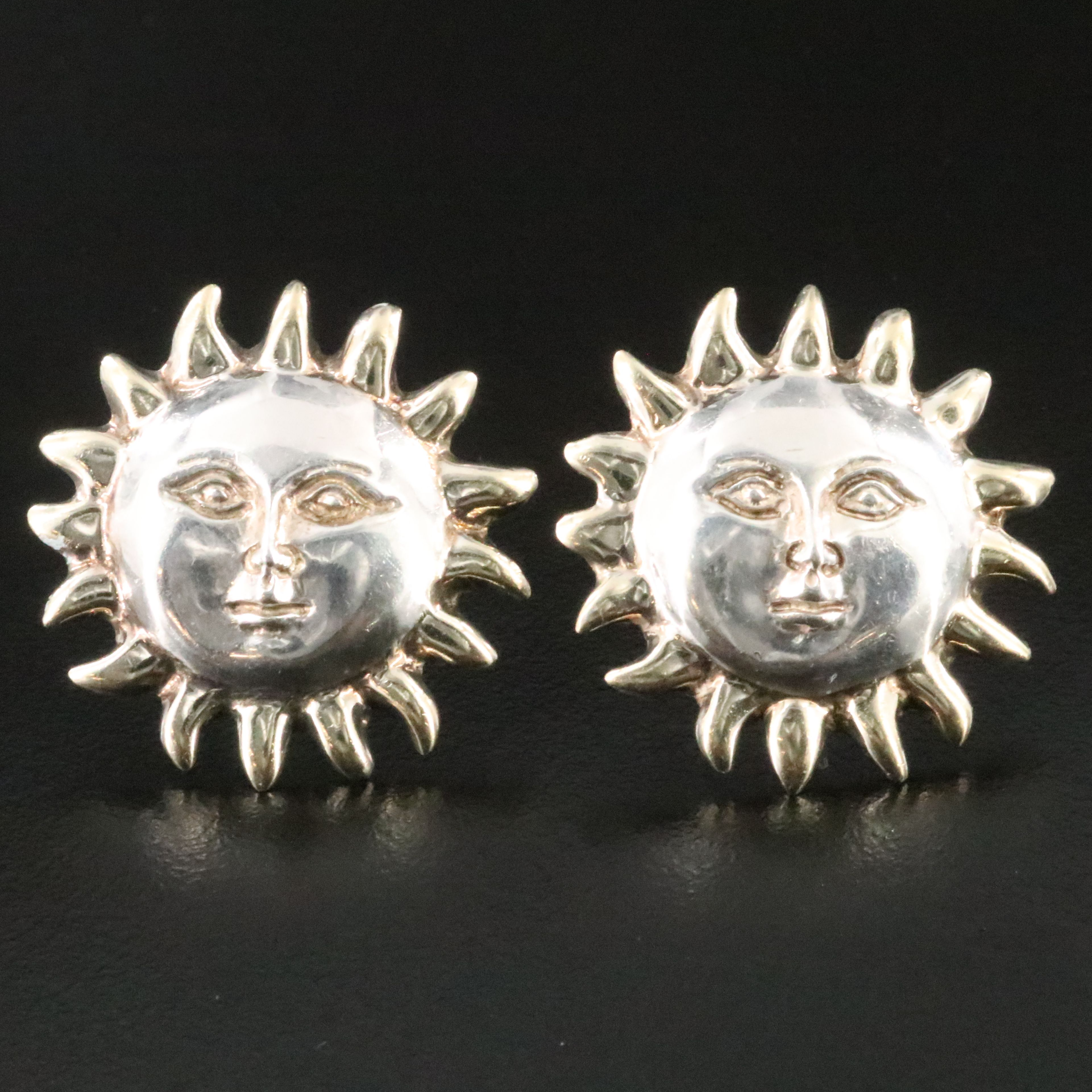 Mexican Sergio  Bustamonte Sterling Sun Face Earrings