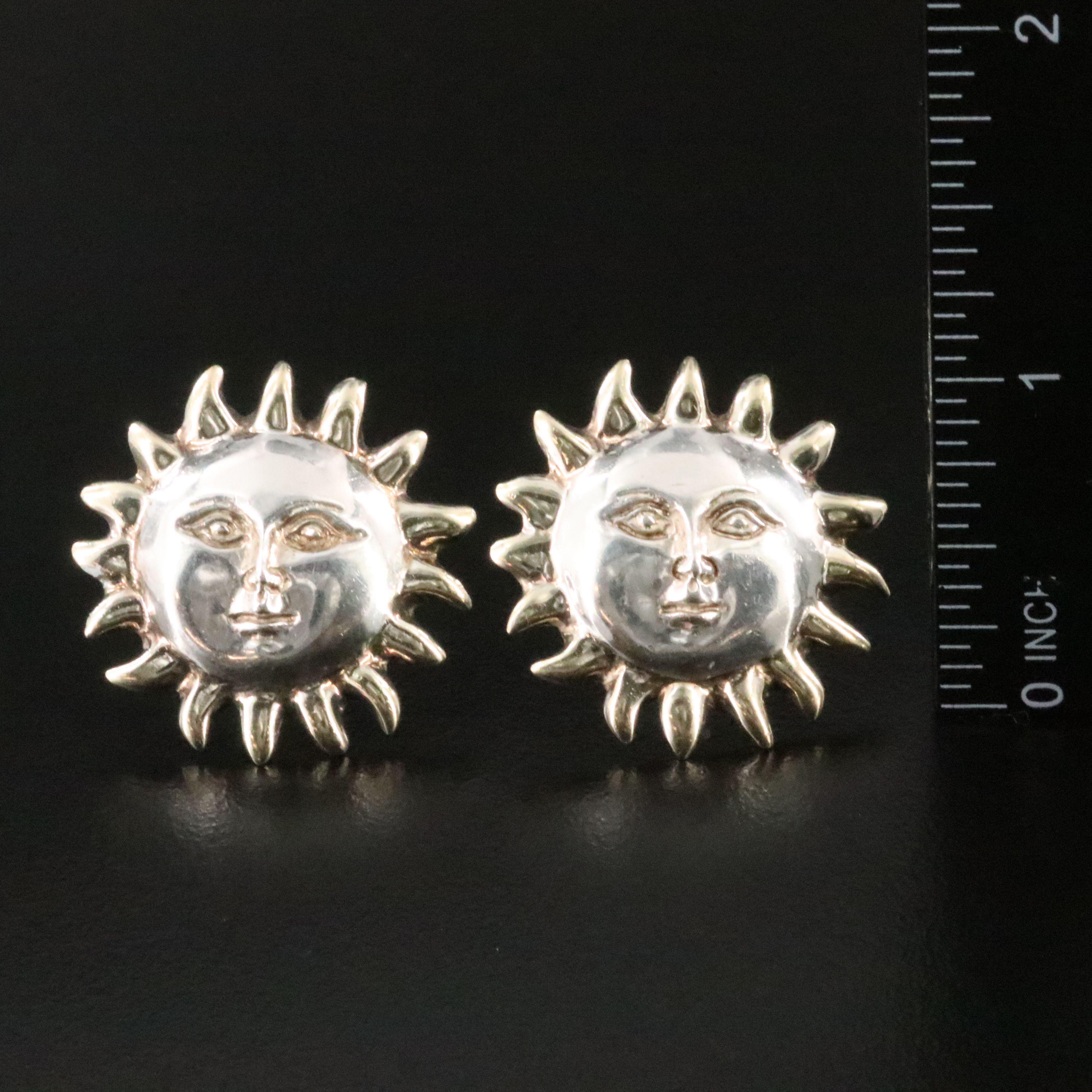 Mexican Sergio  Bustamonte Sterling Sun Face Earrings