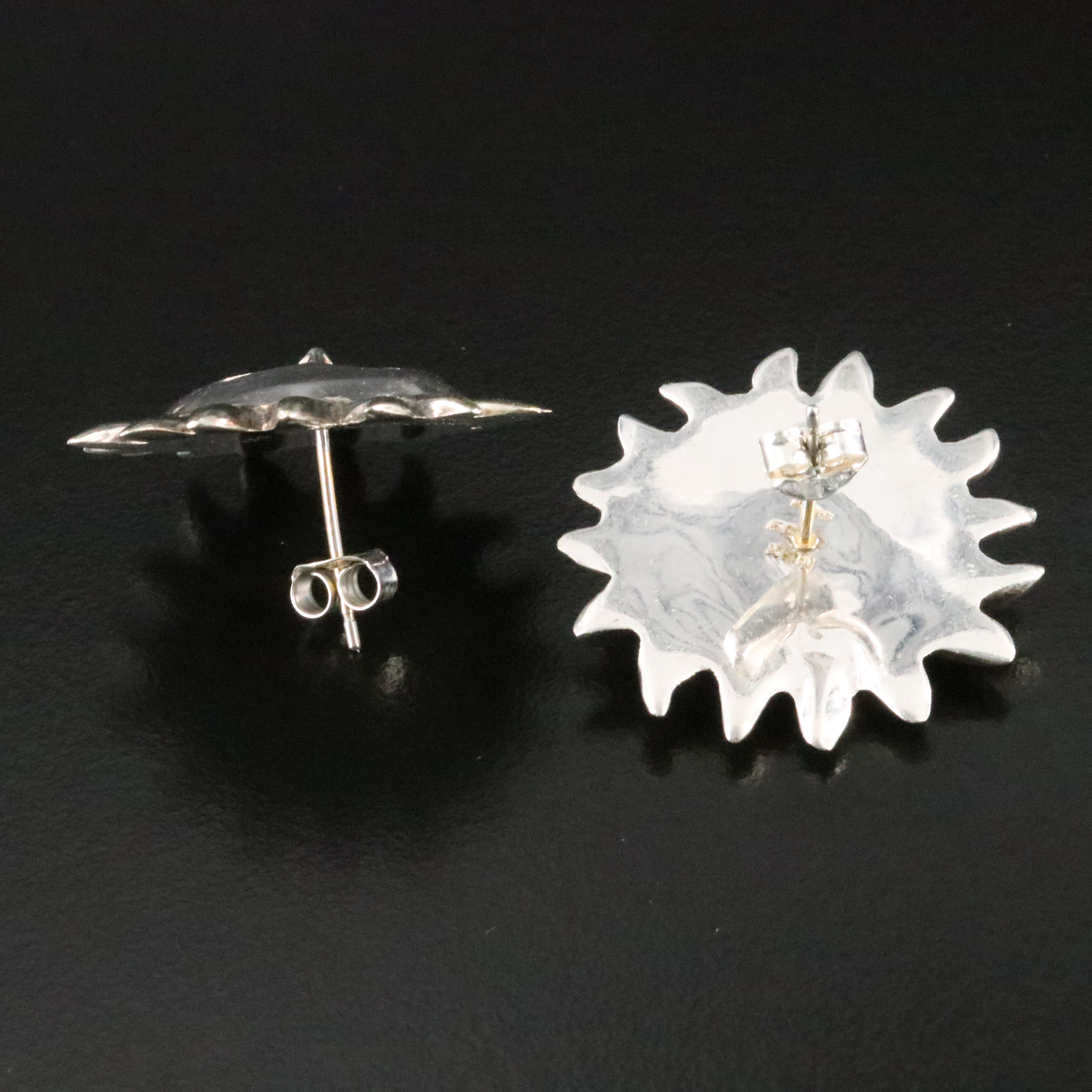 Mexican Sergio  Bustamonte Sterling Sun Face Earrings