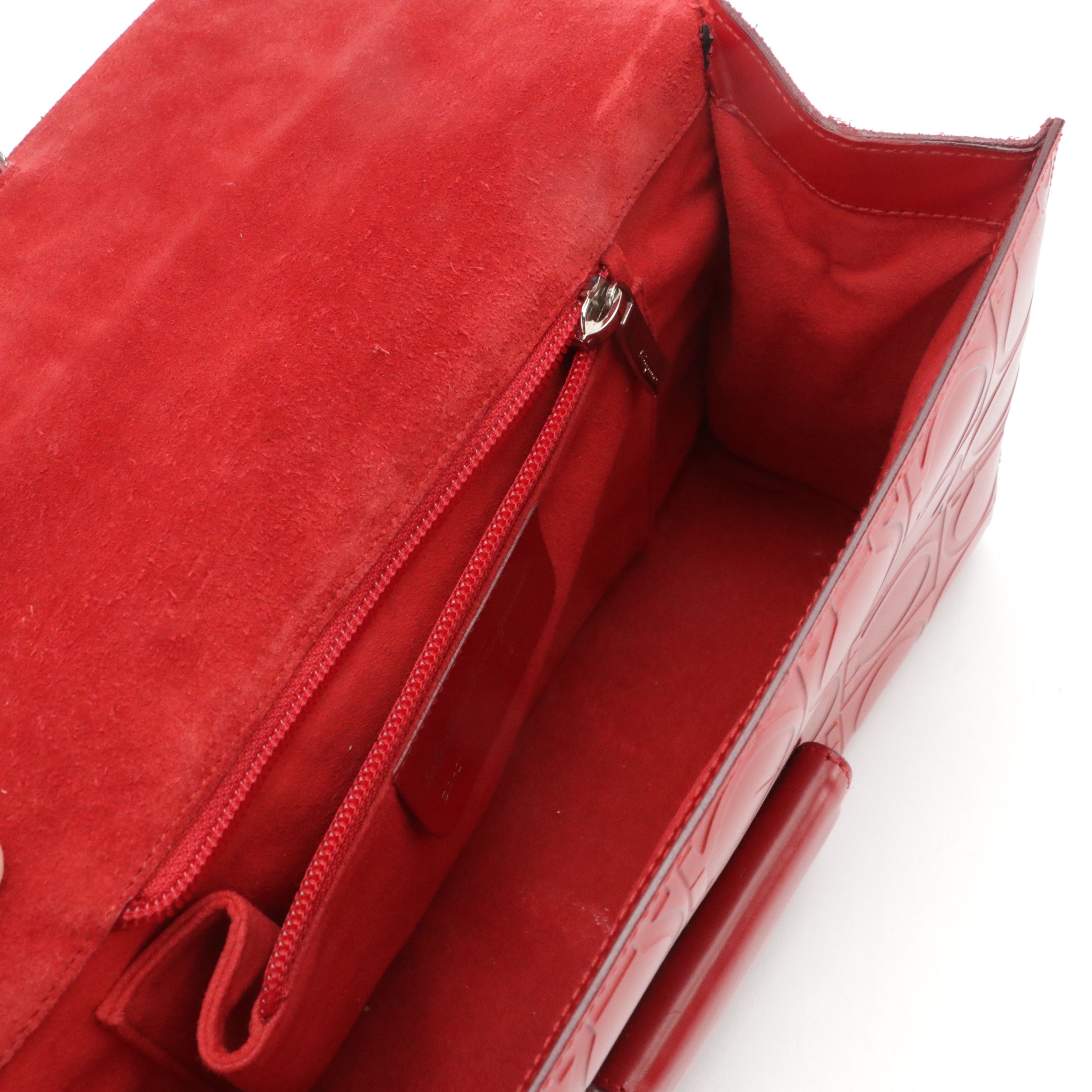 Salvatore Ferragamo Front Flap Shoulder Bag in Red Gancini Embossed Leather