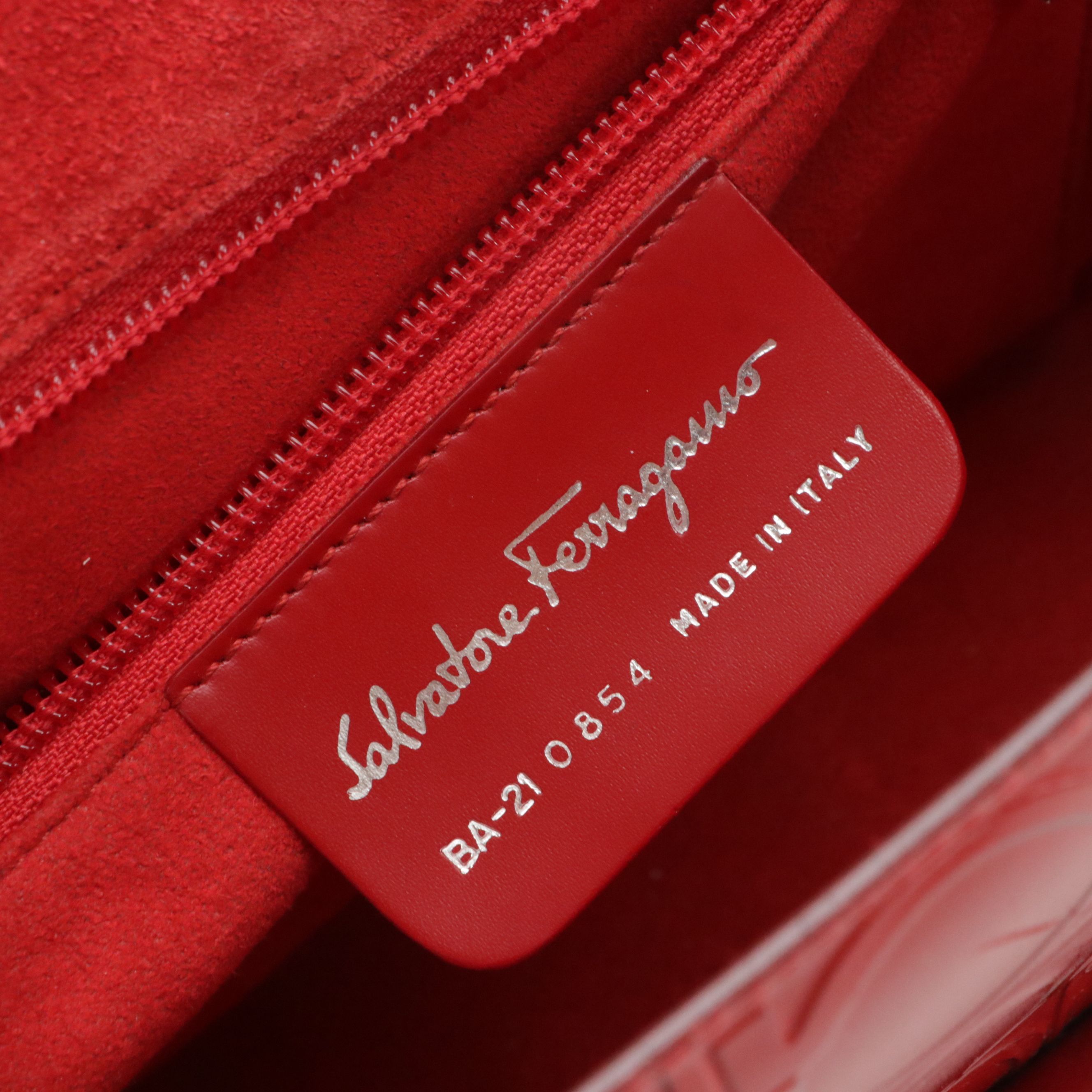 Salvatore Ferragamo Front Flap Shoulder Bag in Red Gancini Embossed Leather