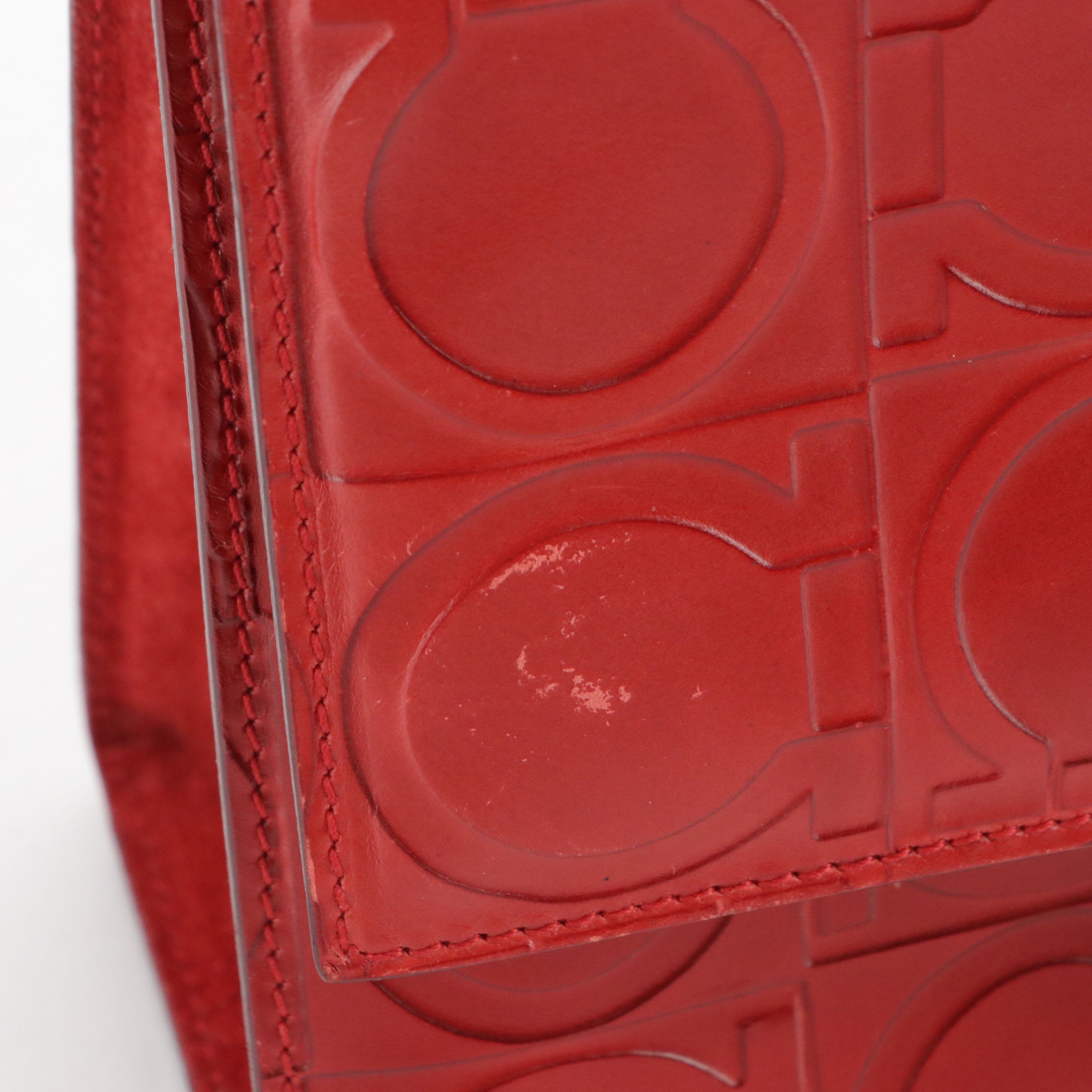 Salvatore Ferragamo Front Flap Shoulder Bag in Red Gancini Embossed Leather