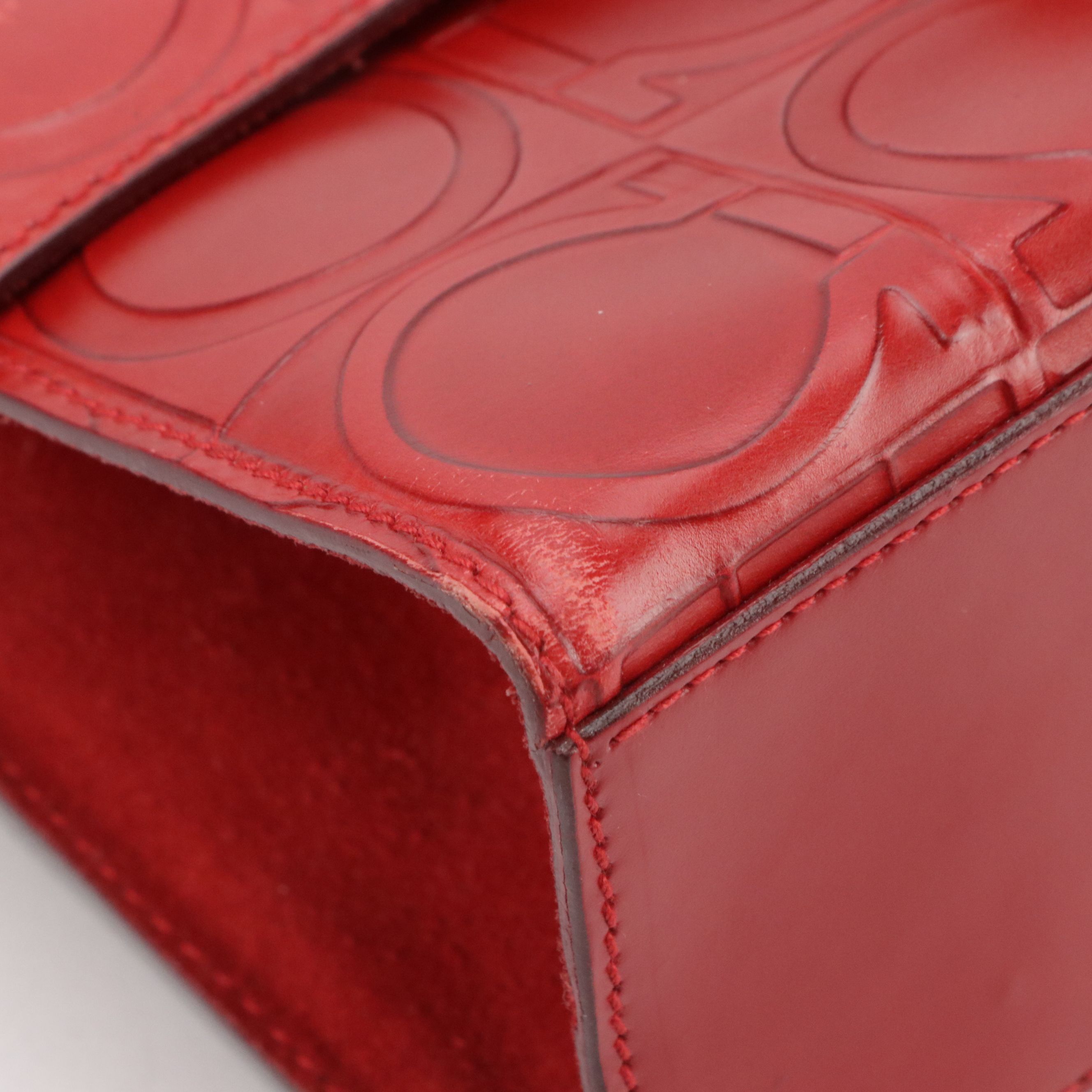 Salvatore Ferragamo Front Flap Shoulder Bag in Red Gancini Embossed Leather