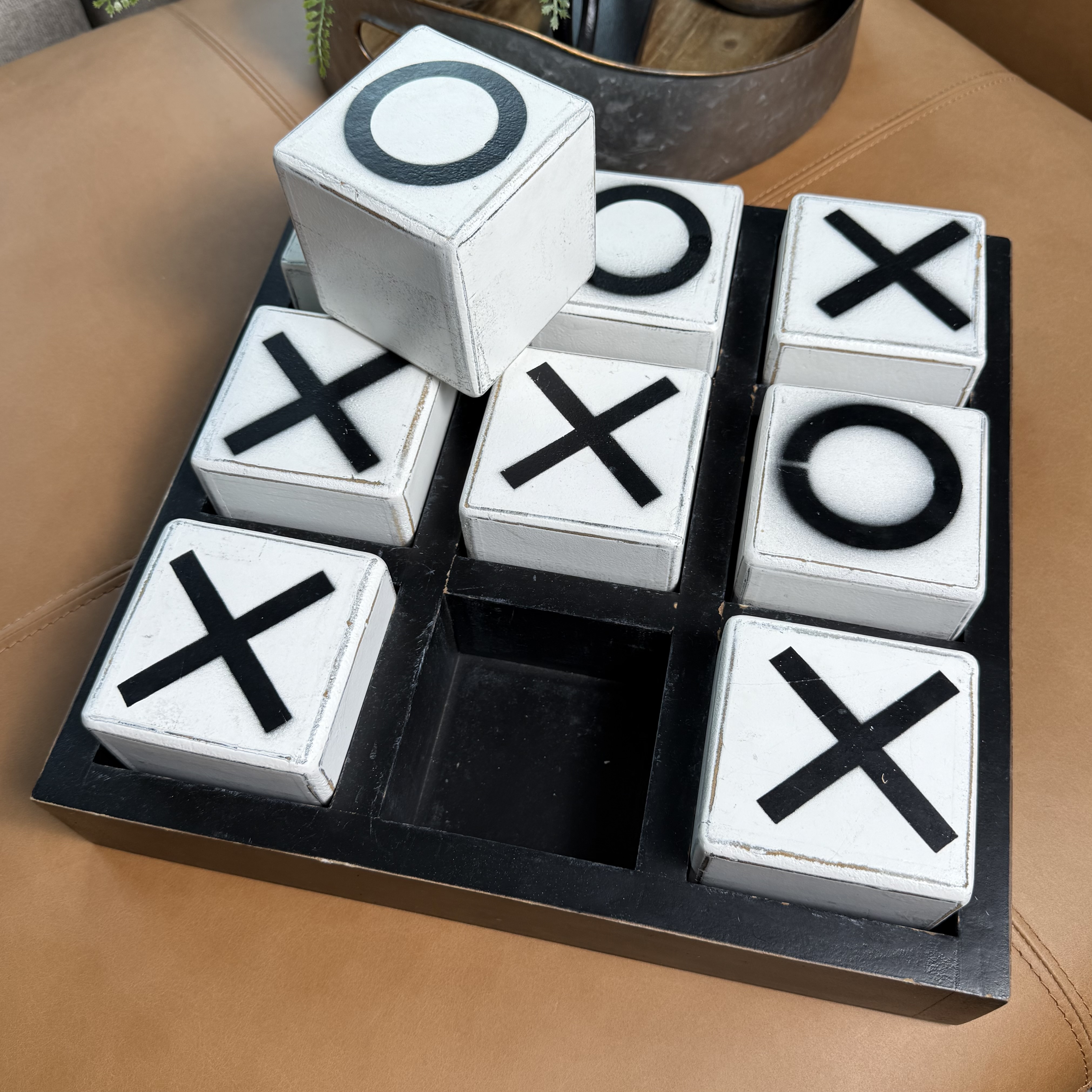 Scrabble Style "Home" Table Sign with Tic-Tac-Toe Blocks and More Modern Décor