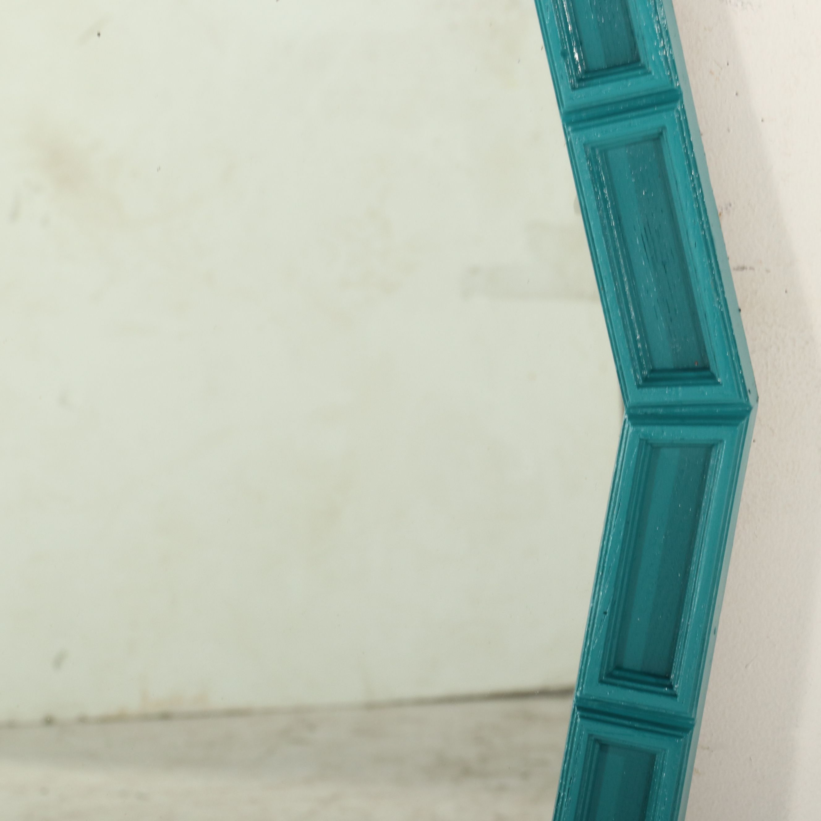 Turquoise-Painted Wood Framed Wall Mirror, Mid to Late 20th Century