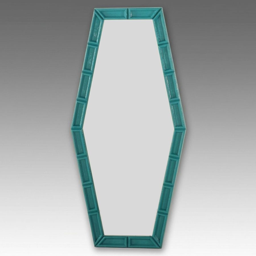Turquoise-Painted Wood Framed Wall Mirror, Mid to Late 20th Century