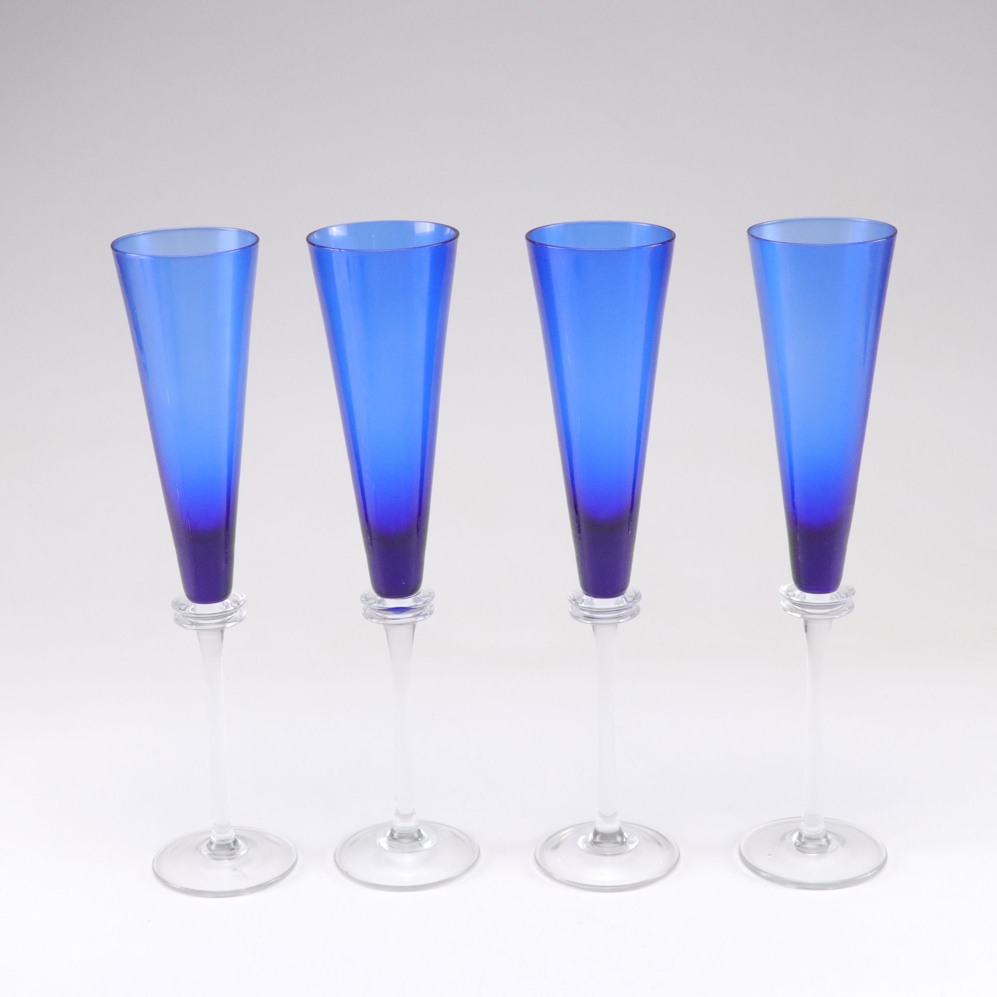Cobalt Blue Martini and Champagne Stemmed Glasses, Late 20th/Early 21st Century
