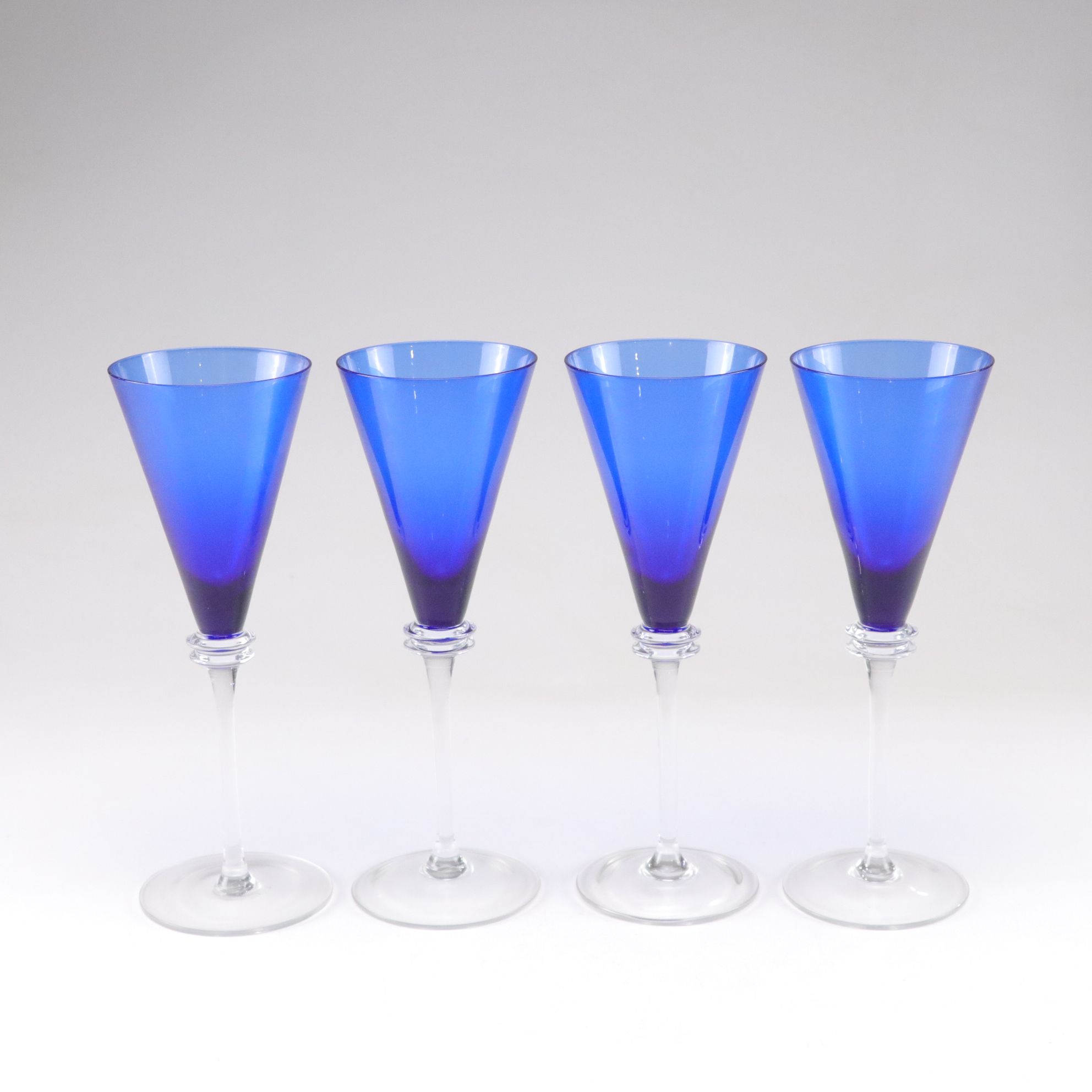 Cobalt Blue Martini and Champagne Stemmed Glasses, Late 20th/Early 21st Century