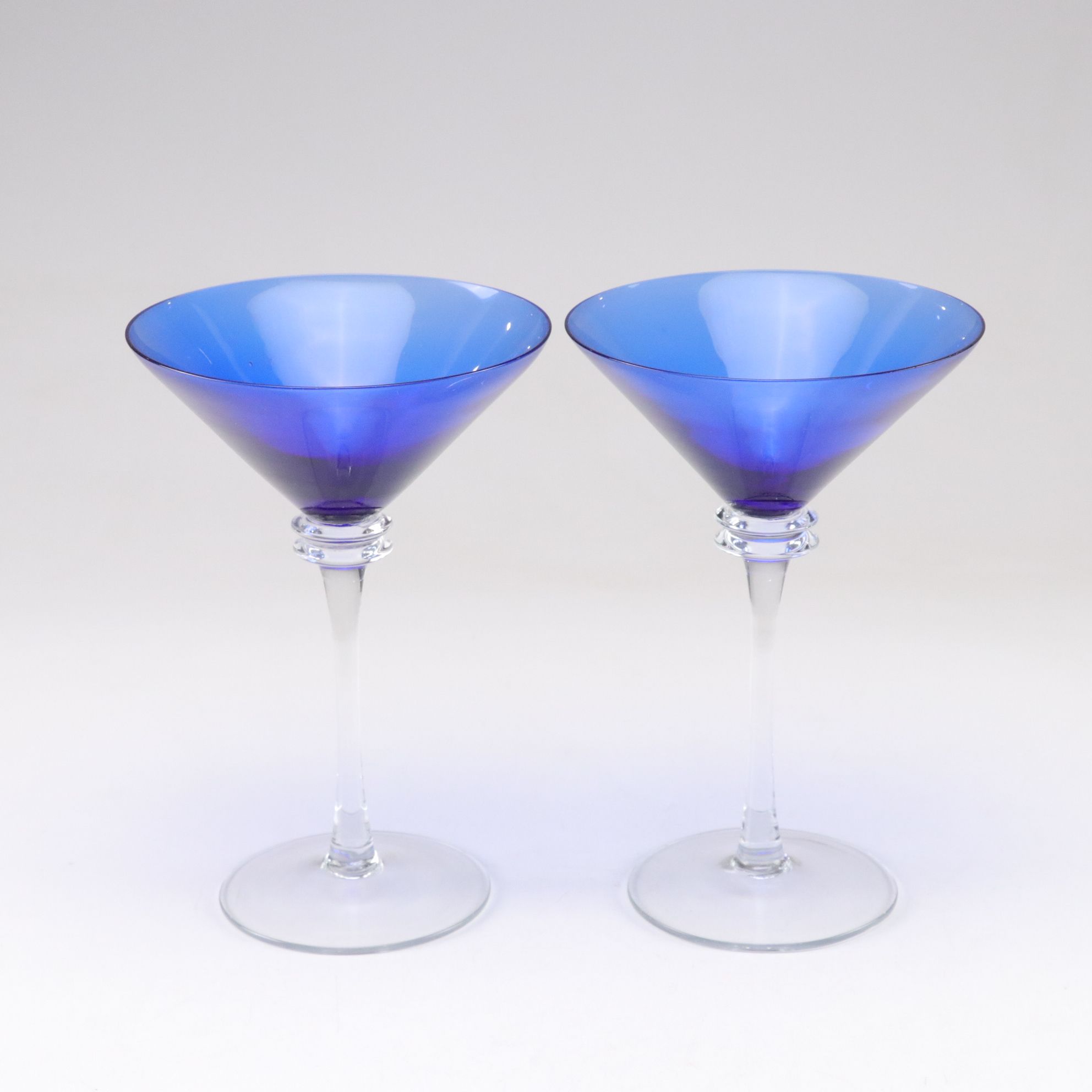 Cobalt Blue Martini and Champagne Stemmed Glasses, Late 20th/Early 21st Century