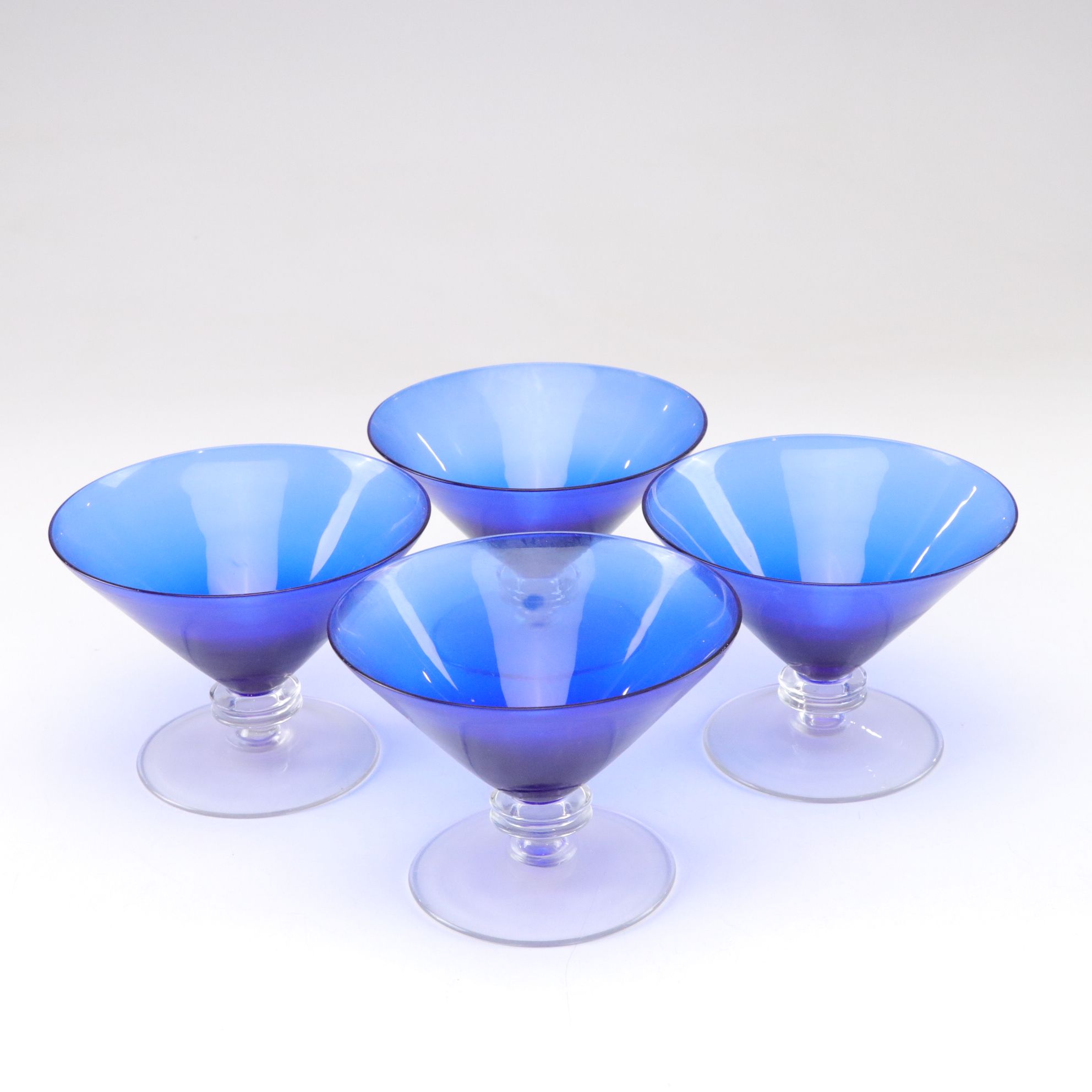 Cobalt Blue Martini and Champagne Stemmed Glasses, Late 20th/Early 21st Century