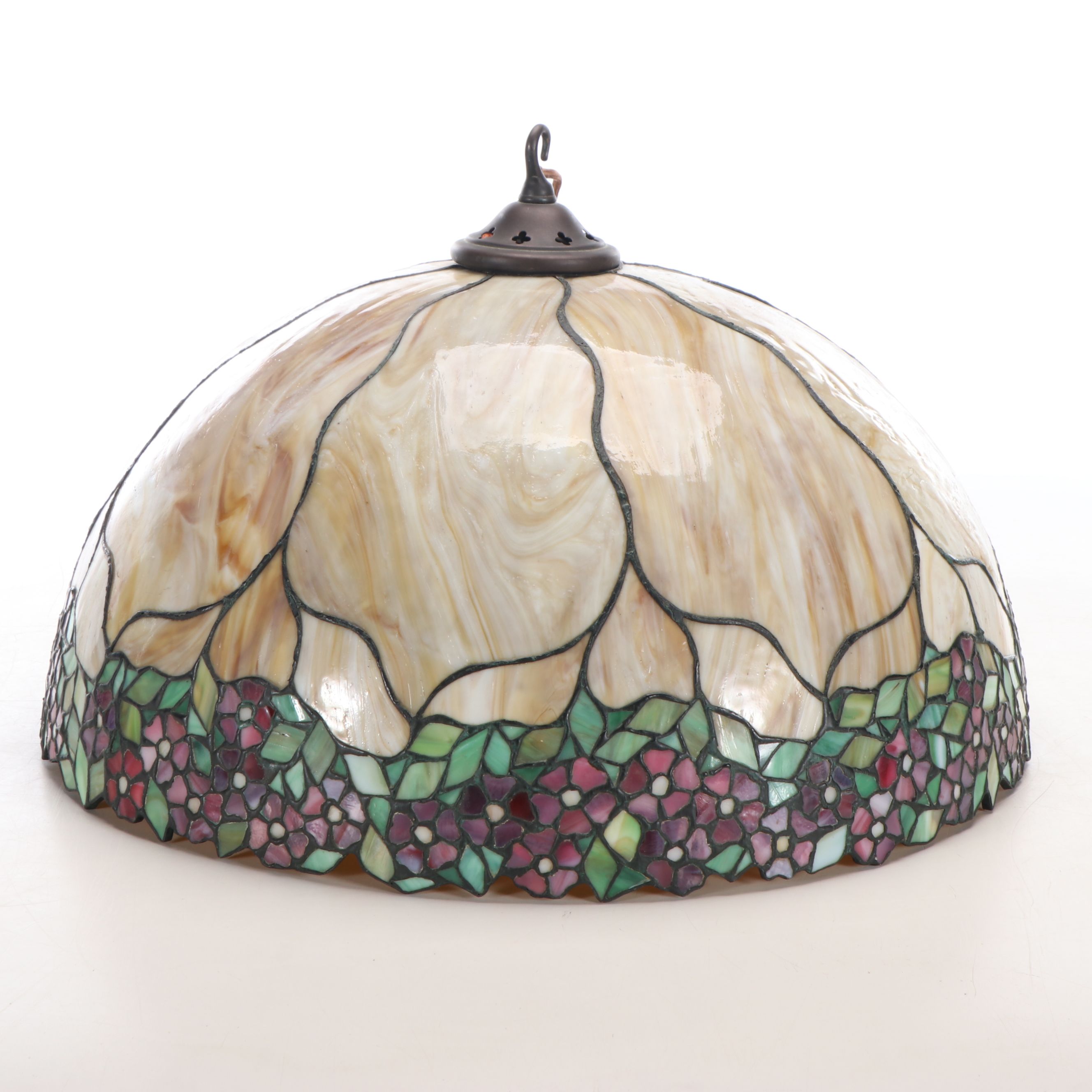 Floral Slag Glass Pendant Swag Light, Mid-20th Century