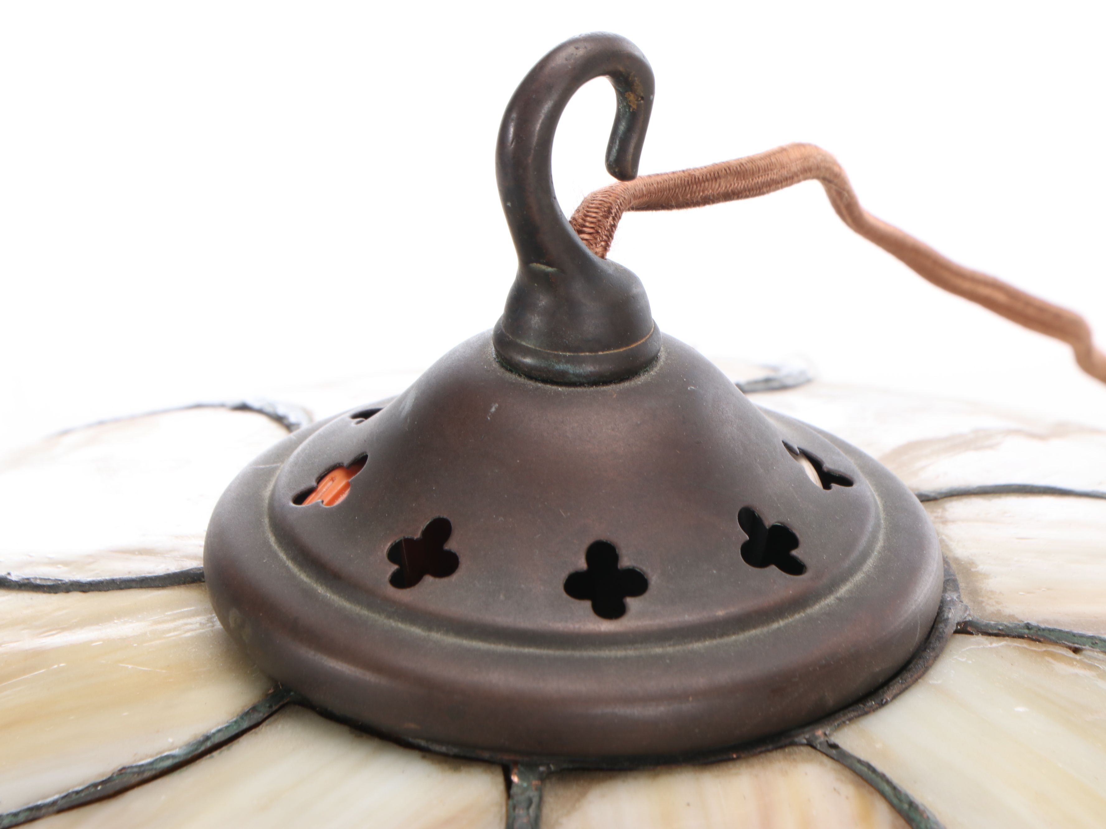 Floral Slag Glass Pendant Swag Light, Mid-20th Century