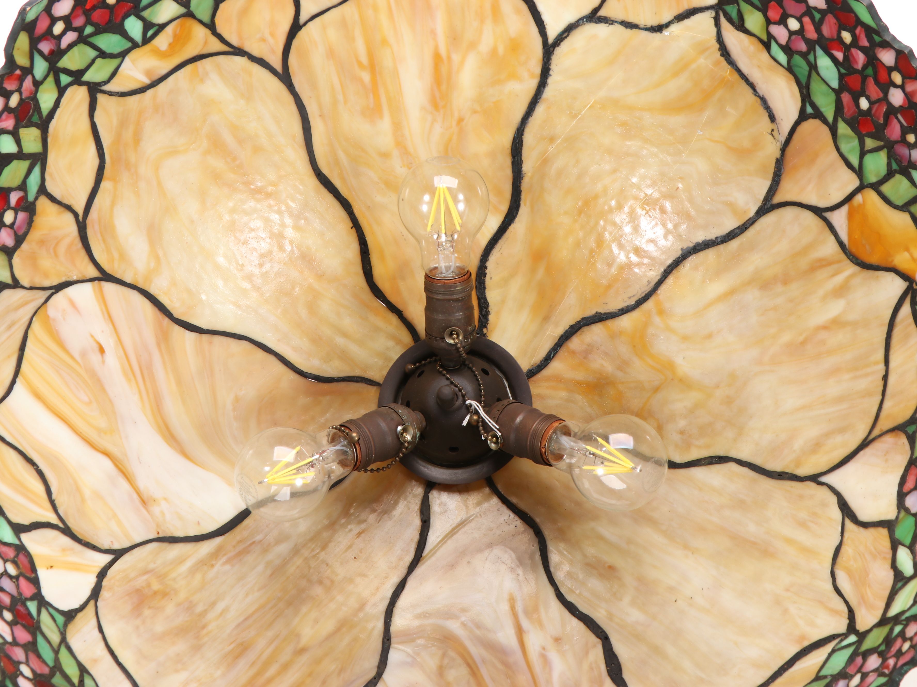 Floral Slag Glass Pendant Swag Light, Mid-20th Century