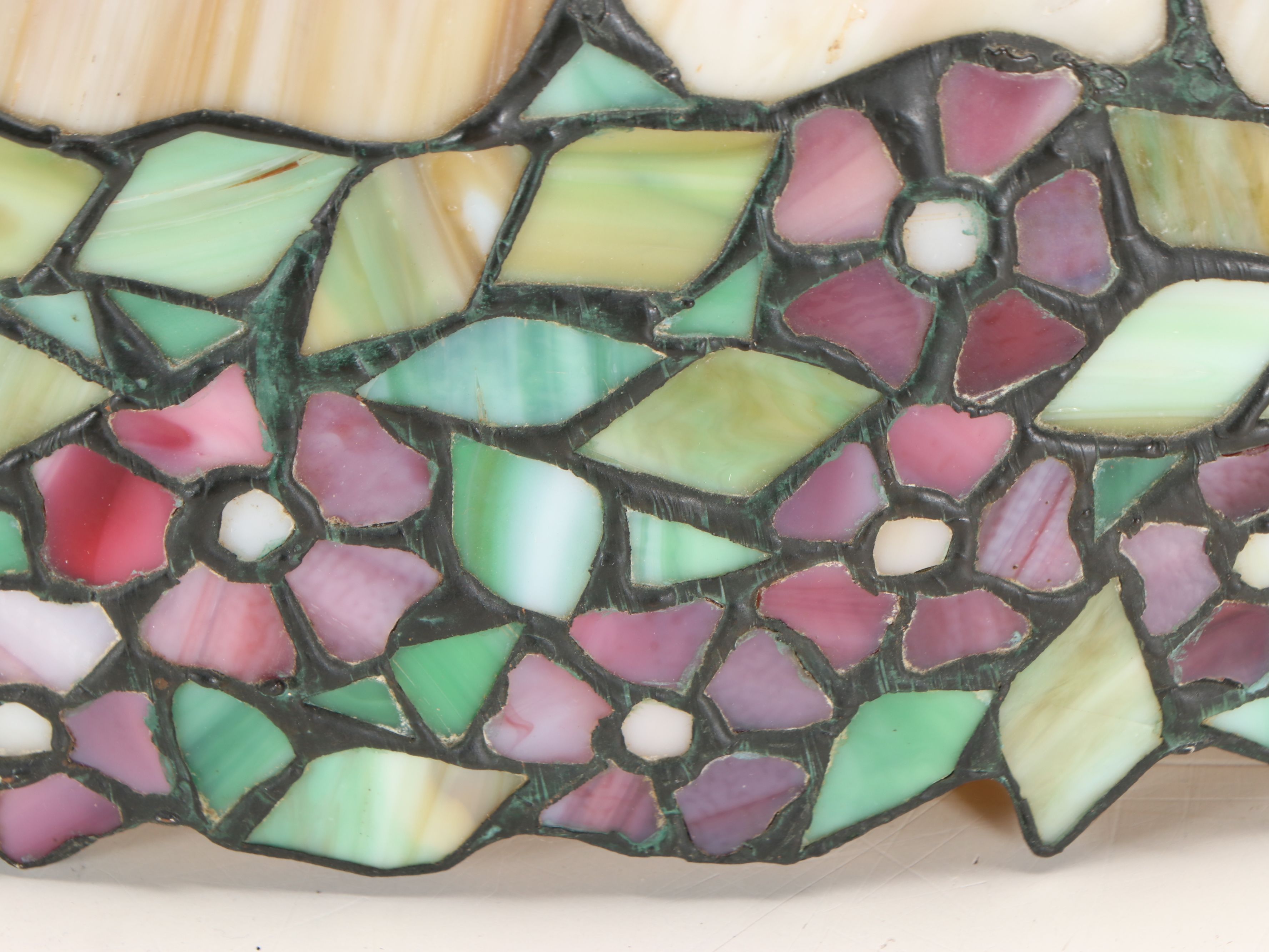 Floral Slag Glass Pendant Swag Light, Mid-20th Century