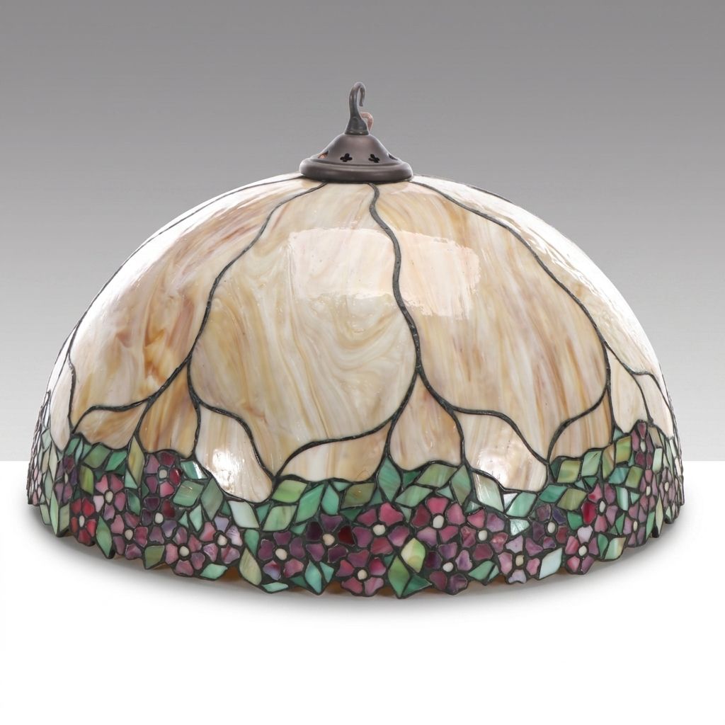 Floral Slag Glass Pendant Swag Light, Mid-20th Century