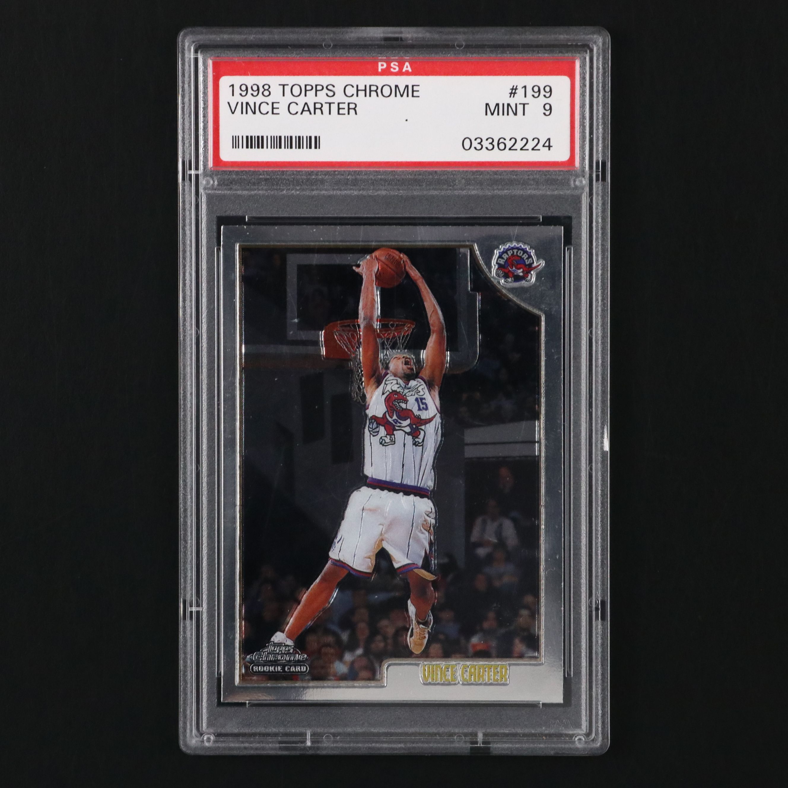 1998 Topps Chrome Vince Carter Raptors Rookie Basketball Card Graded PSA 9