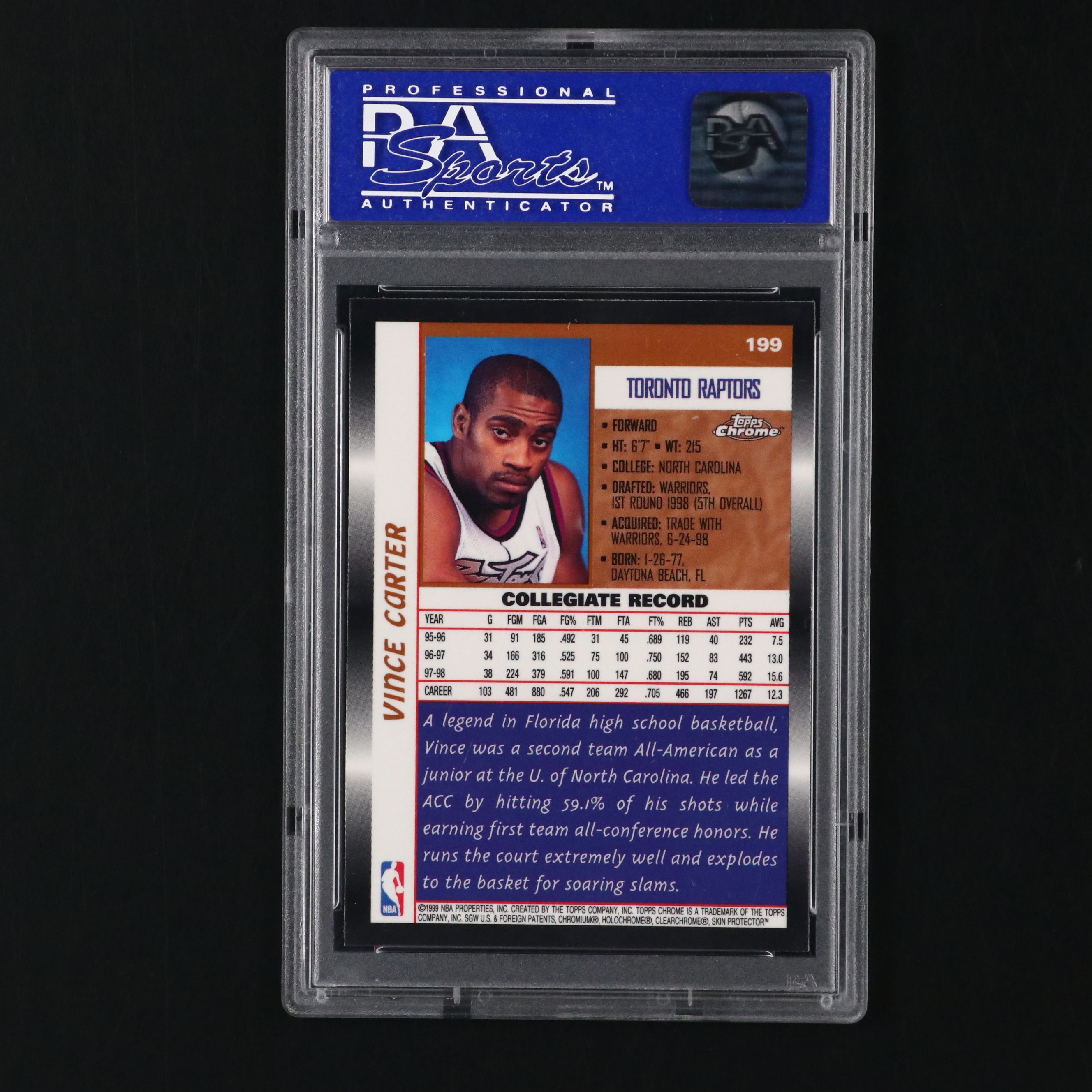 1998 Topps Chrome Vince Carter Raptors Rookie Basketball Card Graded PSA 9