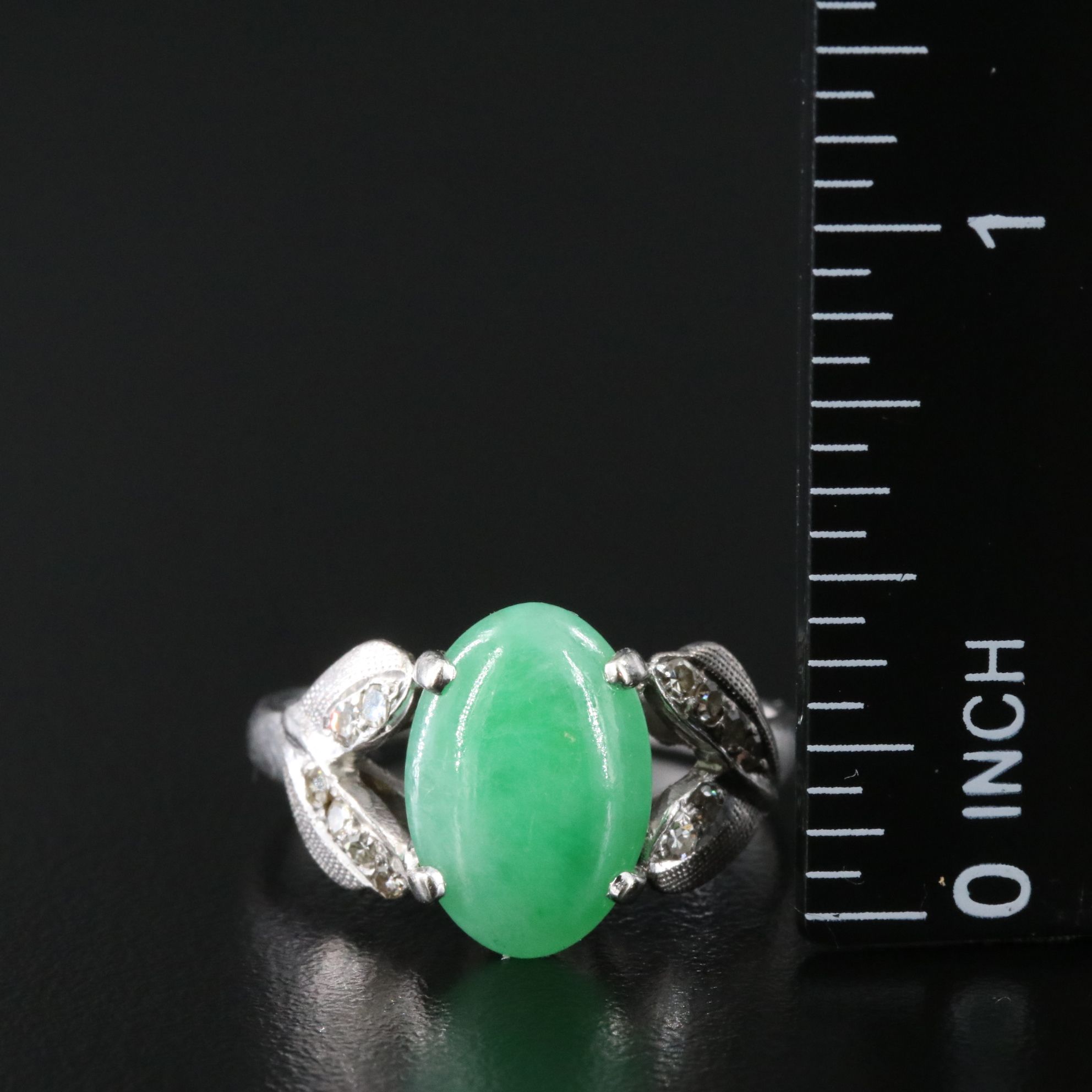 Vintage Silver Gold Alloy Jadeite and Diamond Ring